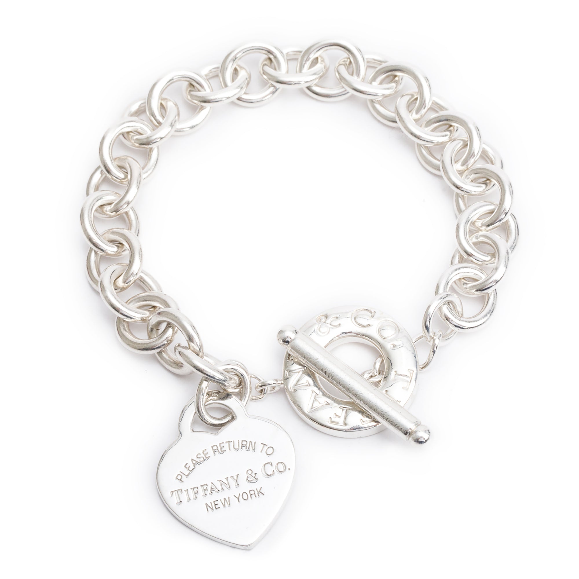 Tiffany & Co. Sterling Silver Return To Tiffany Heart Tag Charm Bracelet with Toggle Clasp