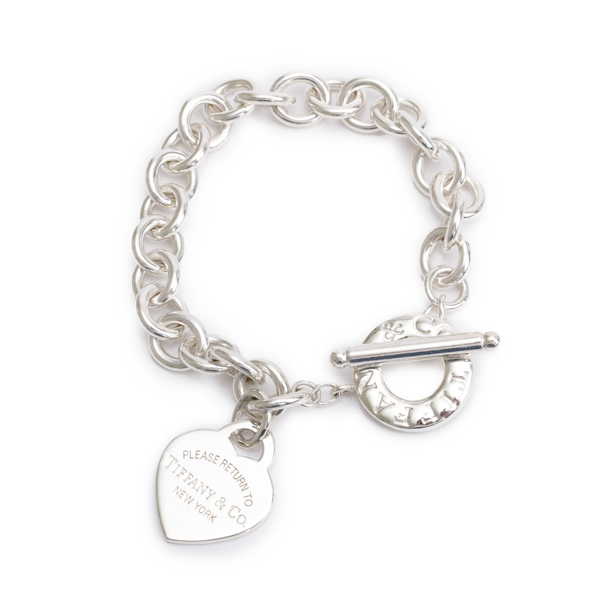 Tiffany & Co. Sterling Silver Return To Tiffany Heart Tag Charm Bracelet with Toggle Clasp