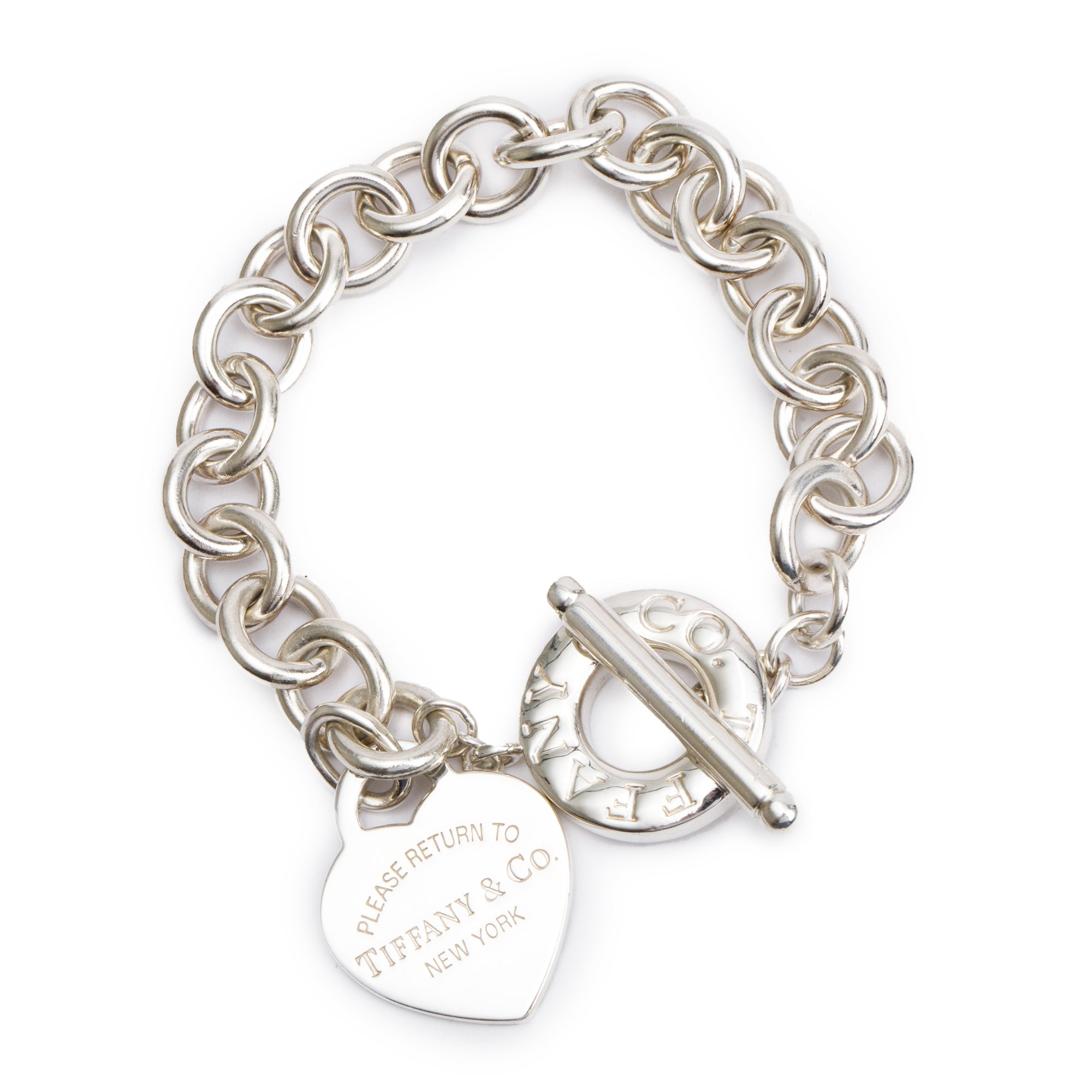 Tiffany & Co. Sterling Silver Return To Tiffany Heart Tag Charm Bracelet with Toggle Clasp