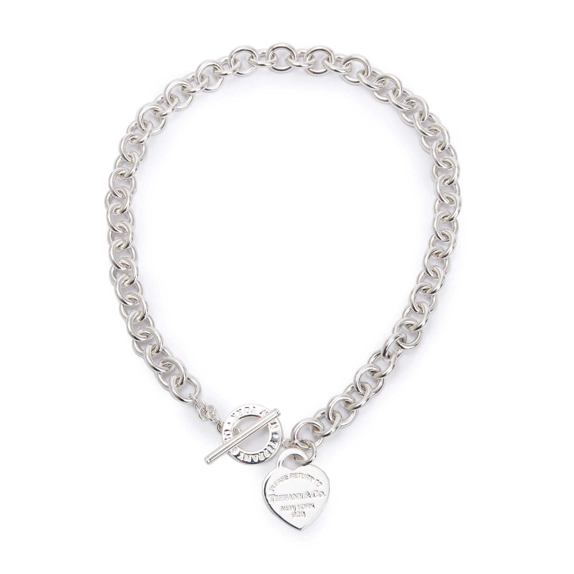 Tiffany & Co. Sterling Silver Return To Tiffany Heart Tag Necklace with Toggle Clasp w/ Box
