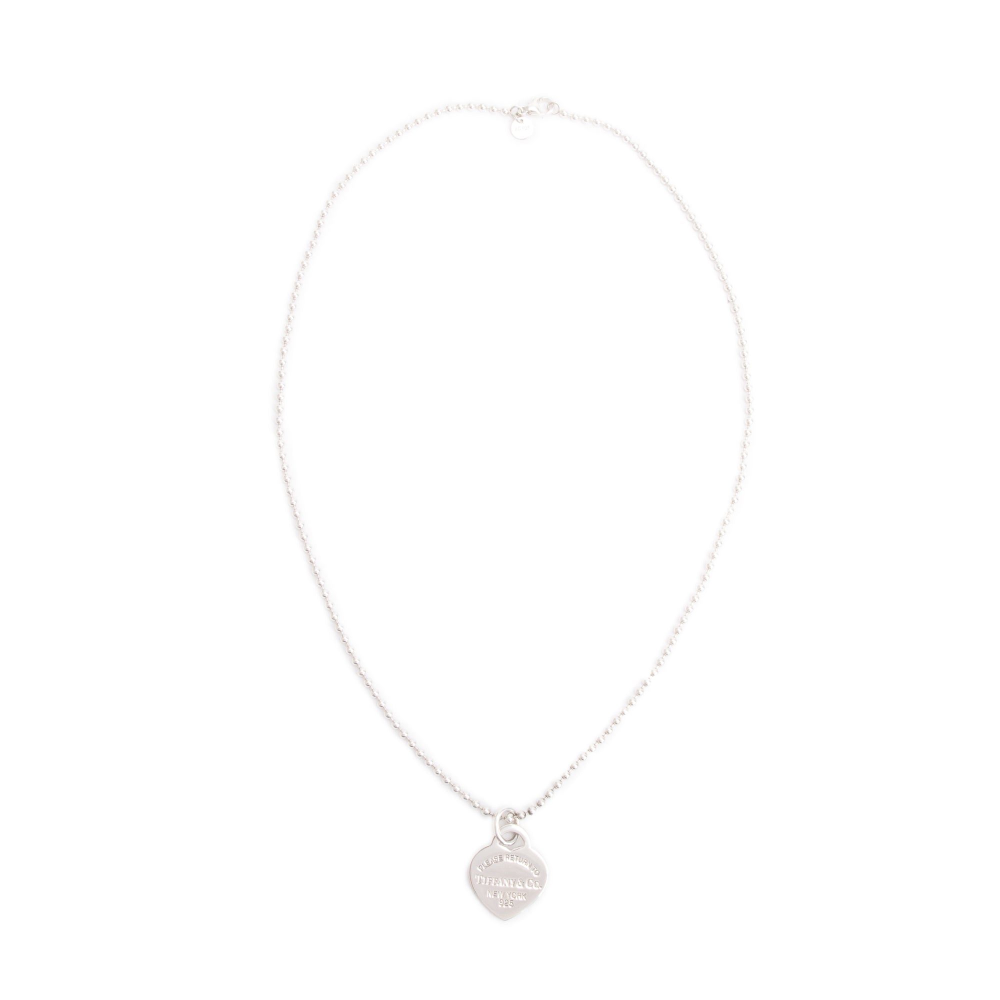 Tiffany & Co. Sterling Silver Return To Tiffany Medium Heart Tag Pendant on Beaded Chain