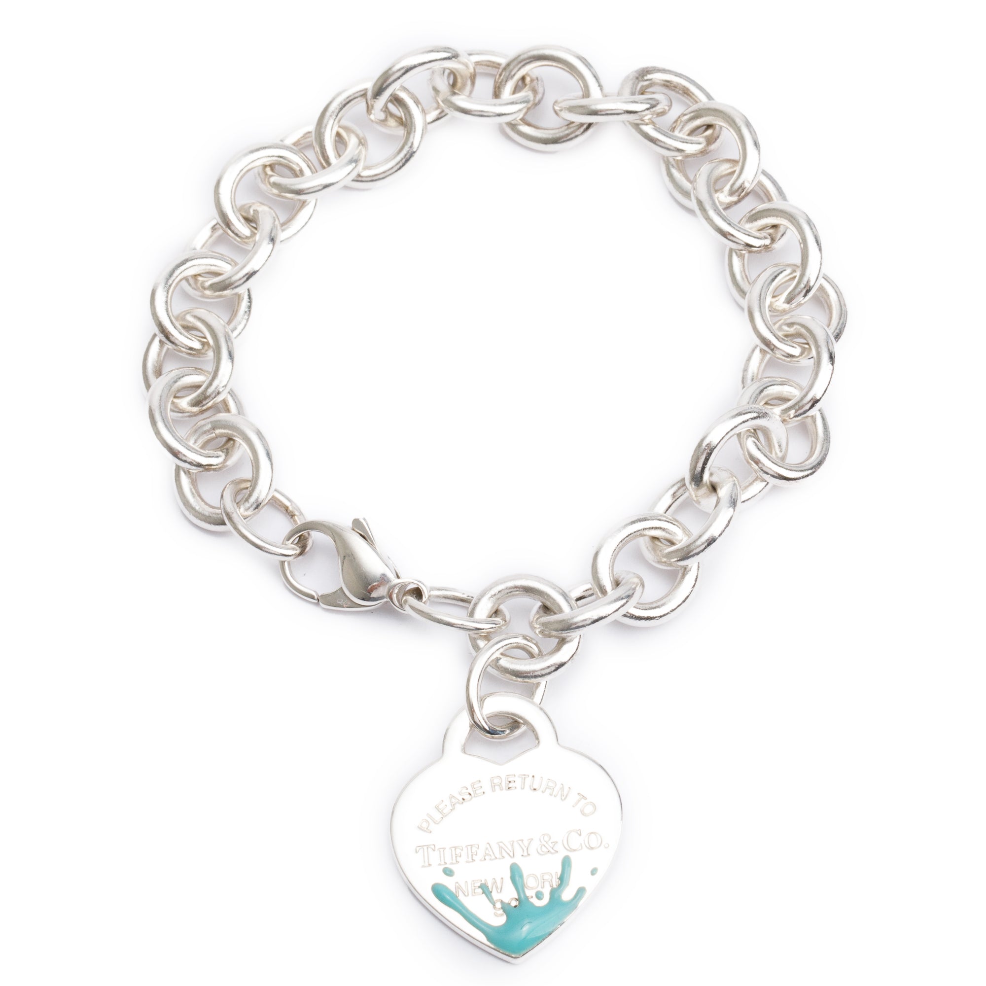 Tiffany & Co. Sterling Silver Return to Tiffany Color Splash Heart Tag Charm Bracelet