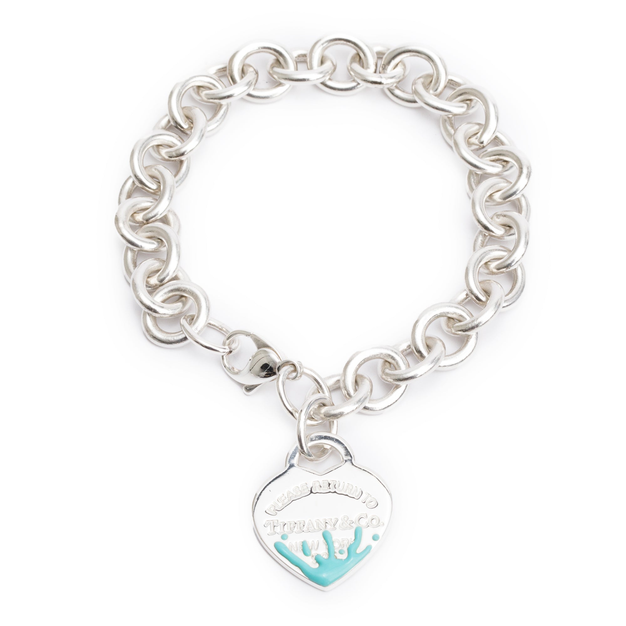 Tiffany & Co. Sterling Silver Return to Tiffany Color Splash Heart Tag Charm Bracelet