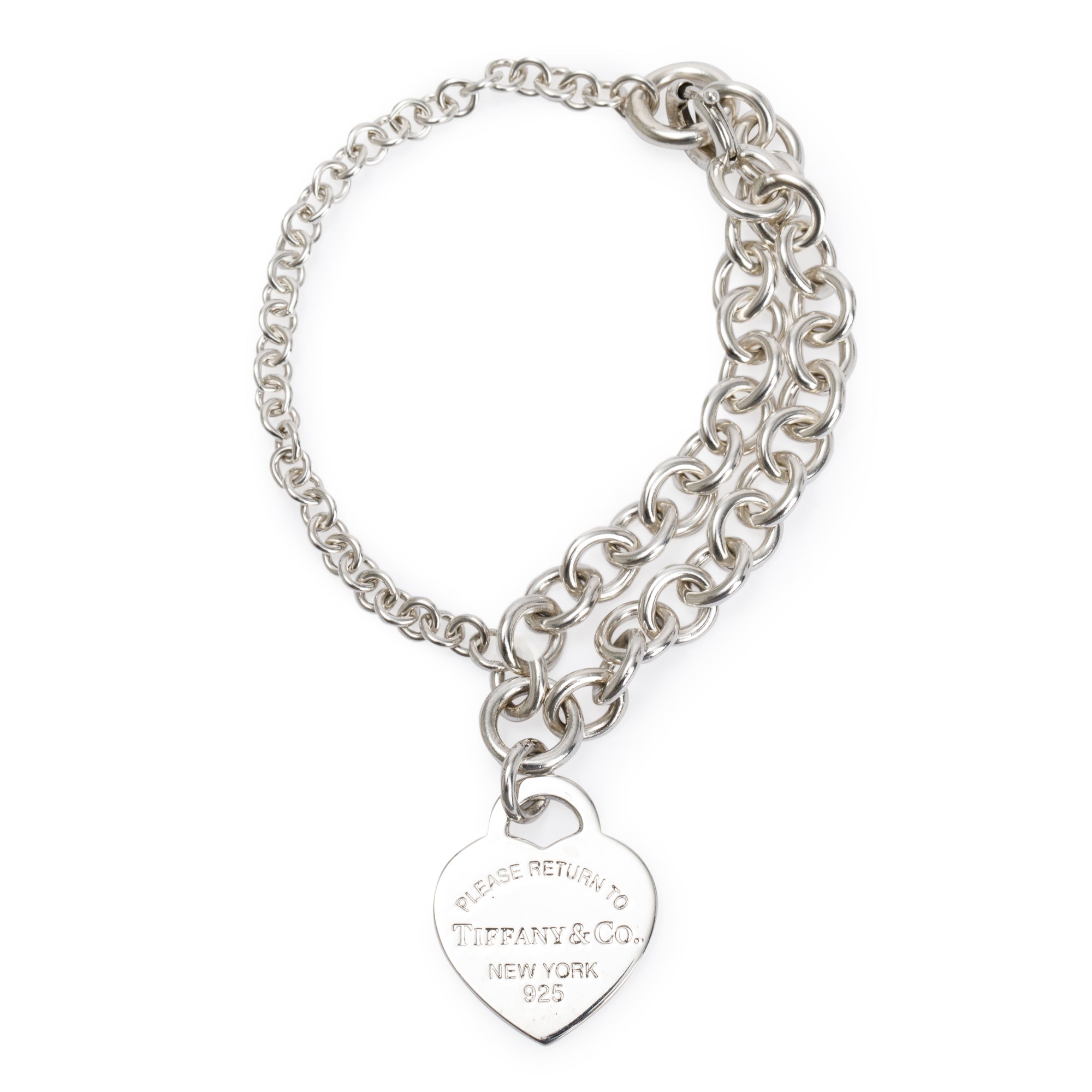 Tiffany & Co. Sterling Silver Return to Tiffany Double Chain Heart Tag Charm Bracelet