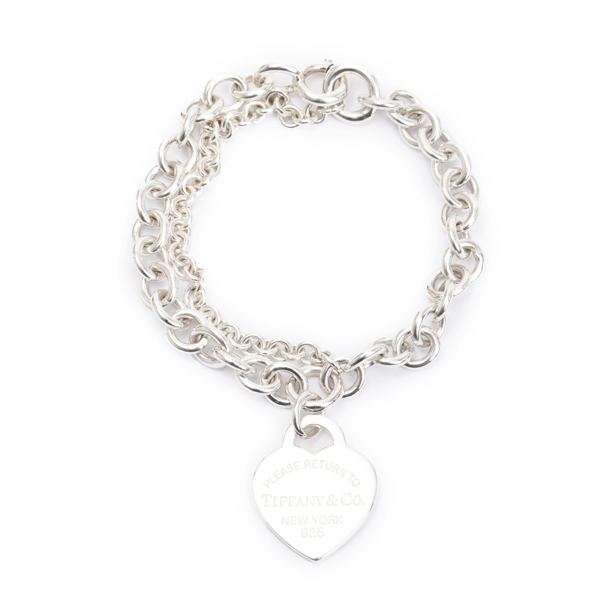 Tiffany & Co. Sterling Silver Return to Tiffany Double Chain Heart Tag Charm Bracelet