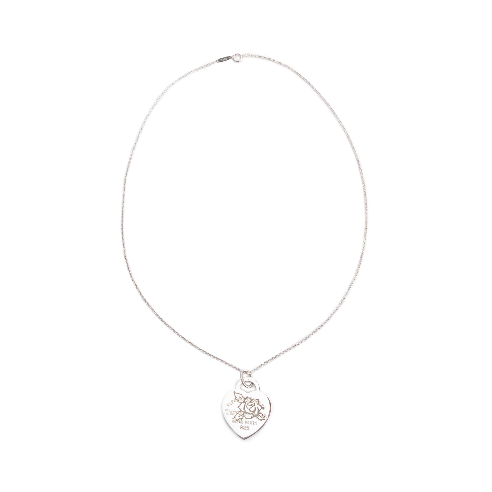 Tiffany & Co. Sterling Silver Return to Tiffany Etched Rose Large Heart Tag Pendant Necklace