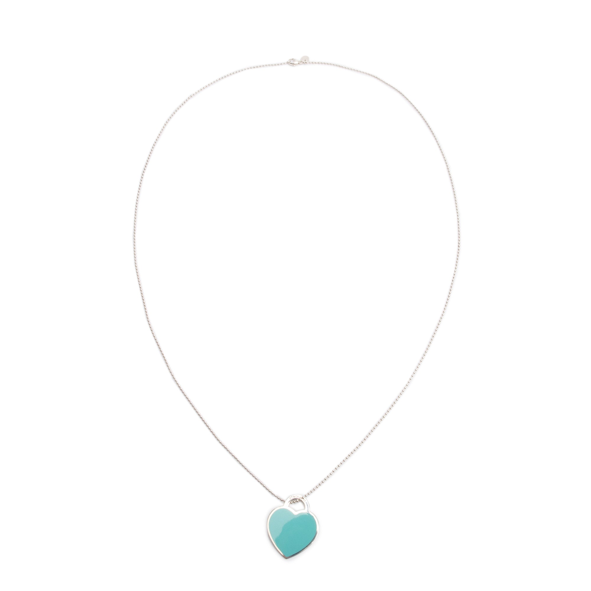 Tiffany & Co. Sterling Silver Return to Tiffany Extra-Large Heart Tag w/ Blue Enamel on Beaded Chain
