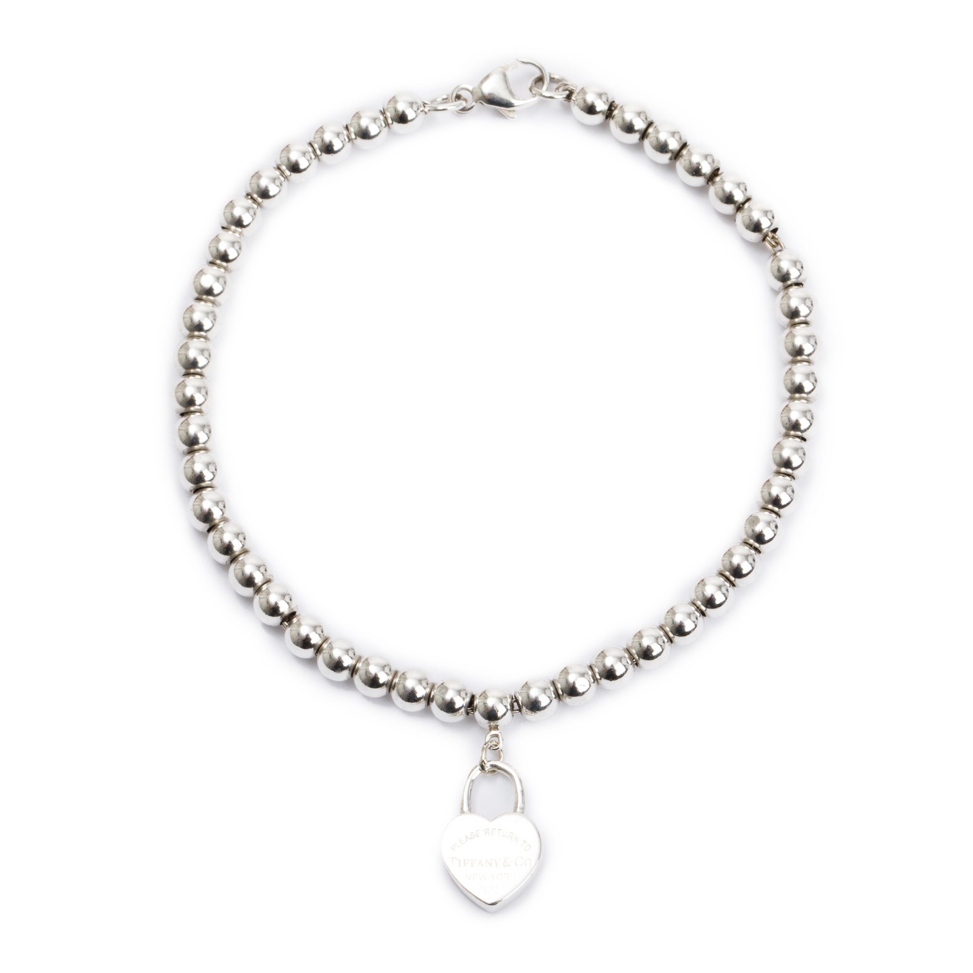 Tiffany & Co. Sterling Silver Return to Tiffany Heart Lock Mini Bead Bracelet