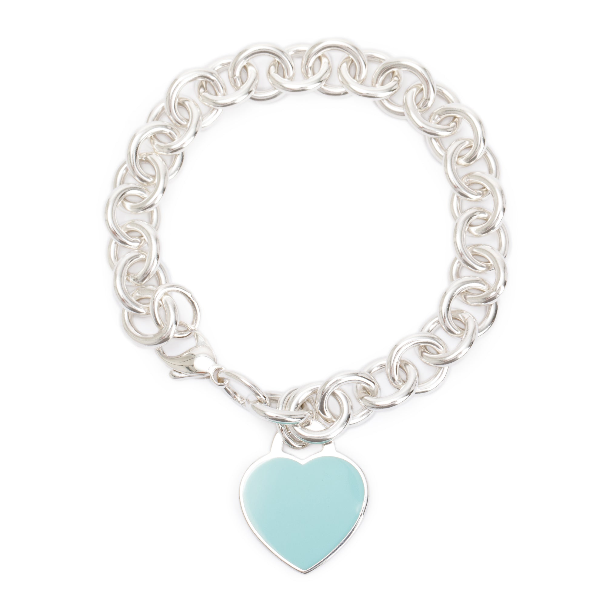 Tiffany & Co. Sterling Silver Return to Tiffany Heart Tag Charm Bracelet with Blue Enamel