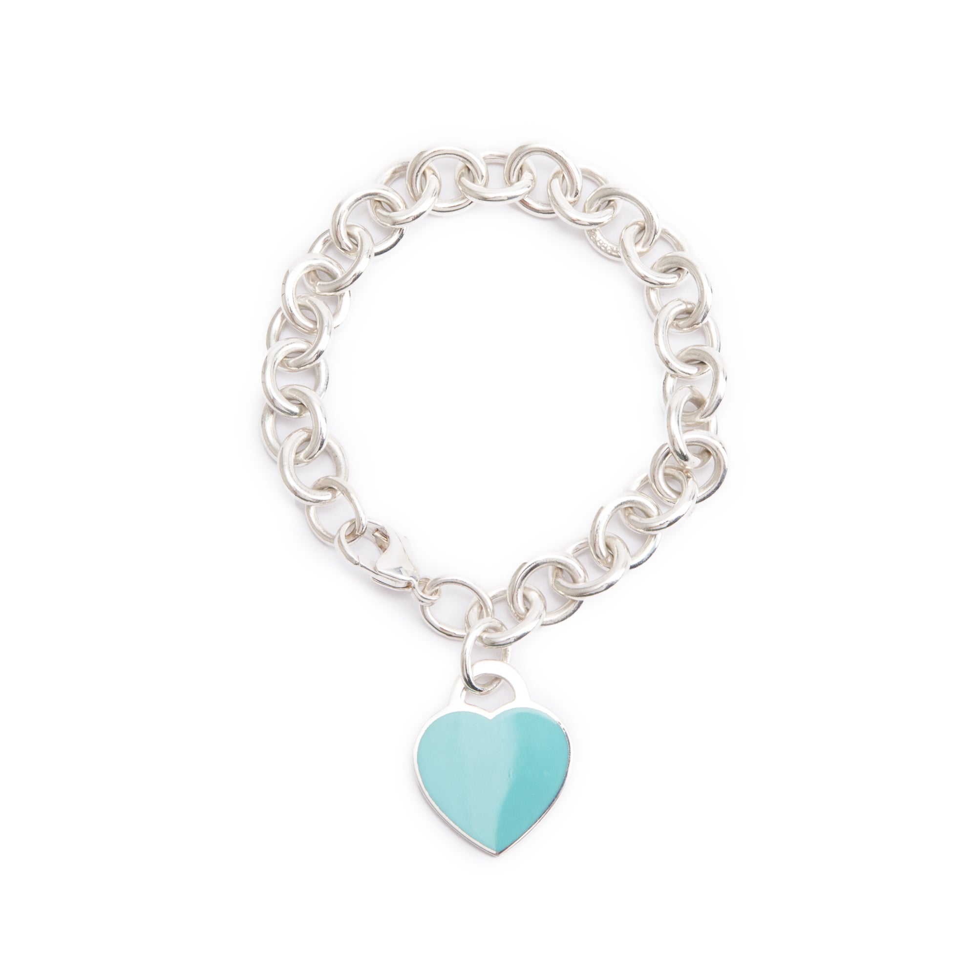 Tiffany & Co. Sterling Silver Return to Tiffany Heart Tag Charm Bracelet with Blue Enamel