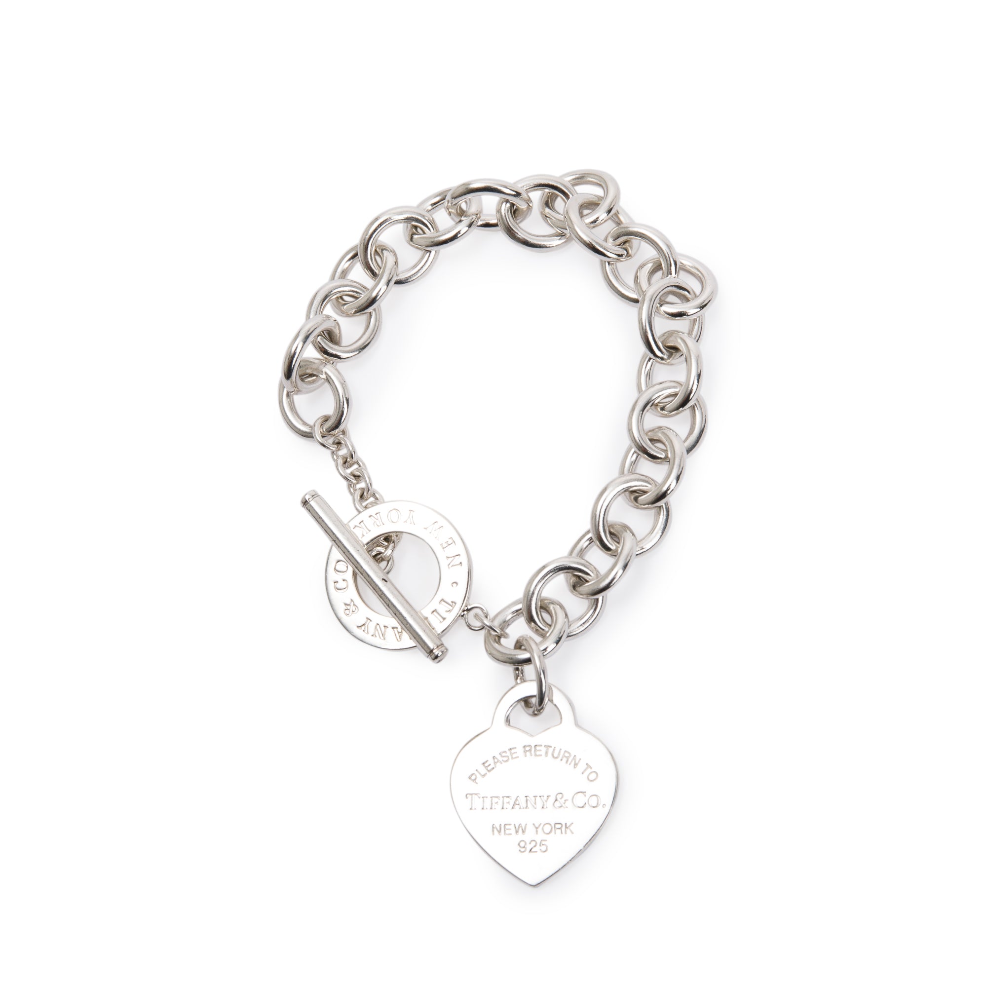 Tiffany & Co. Sterling Silver Return to Tiffany Heart Tag Charm Bracelet with Toggle Clasp w/ Box