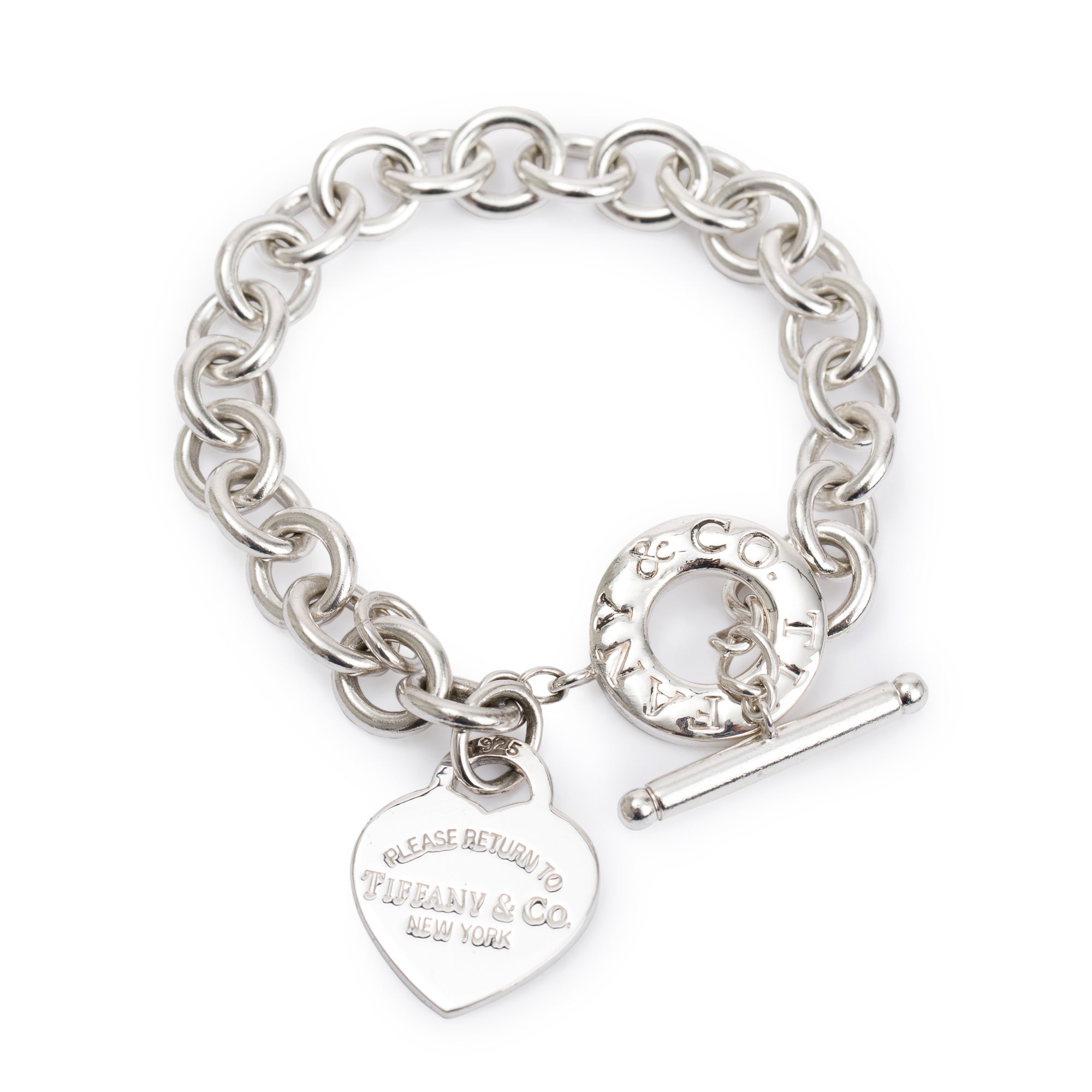 Tiffany & Co. Sterling Silver Return to Tiffany Heart Tag Charm Bracelet with Toggle Clasp w/ Box