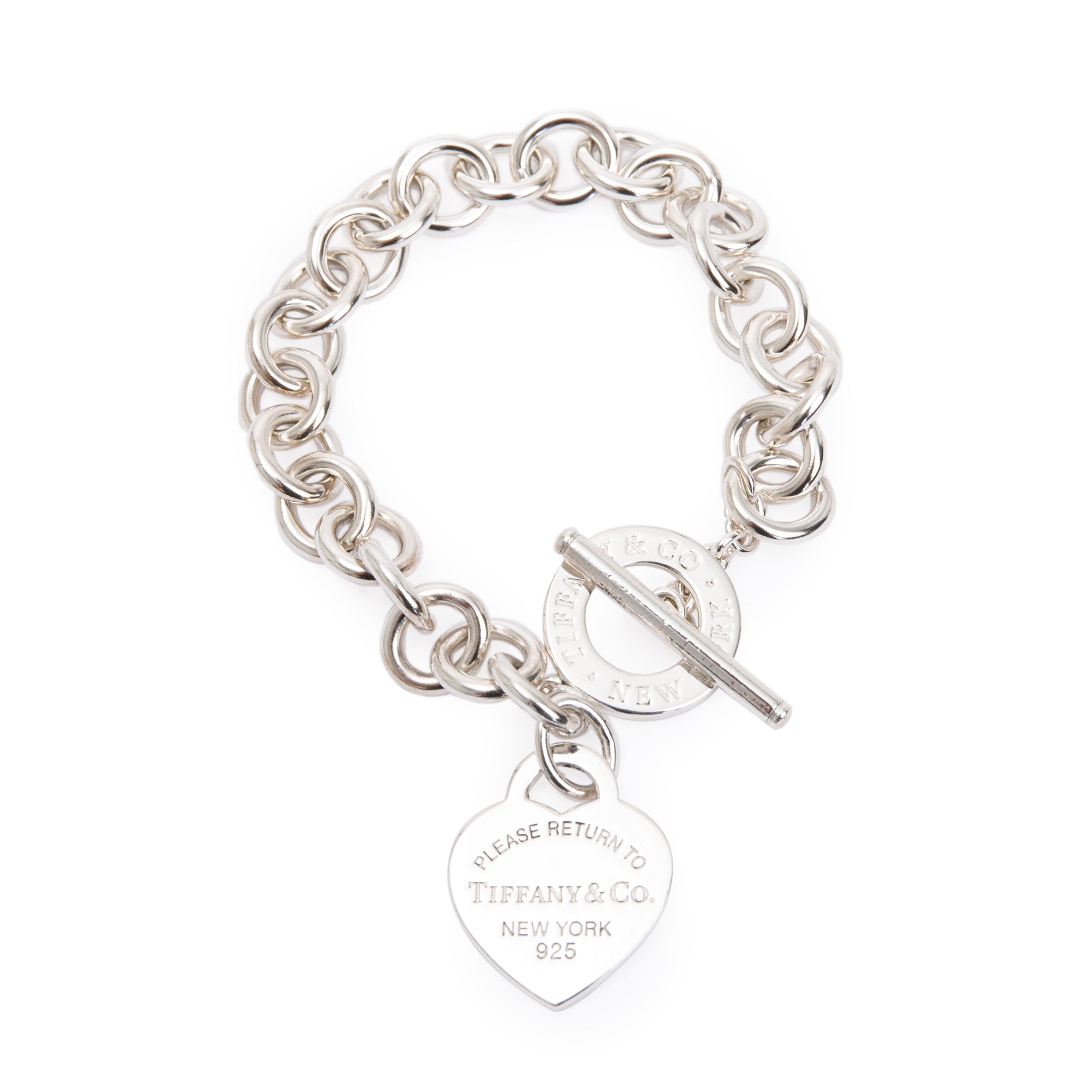 Tiffany & Co. Sterling Silver Return to Tiffany Heart Tag Charm Bracelet with Toggle Clasp