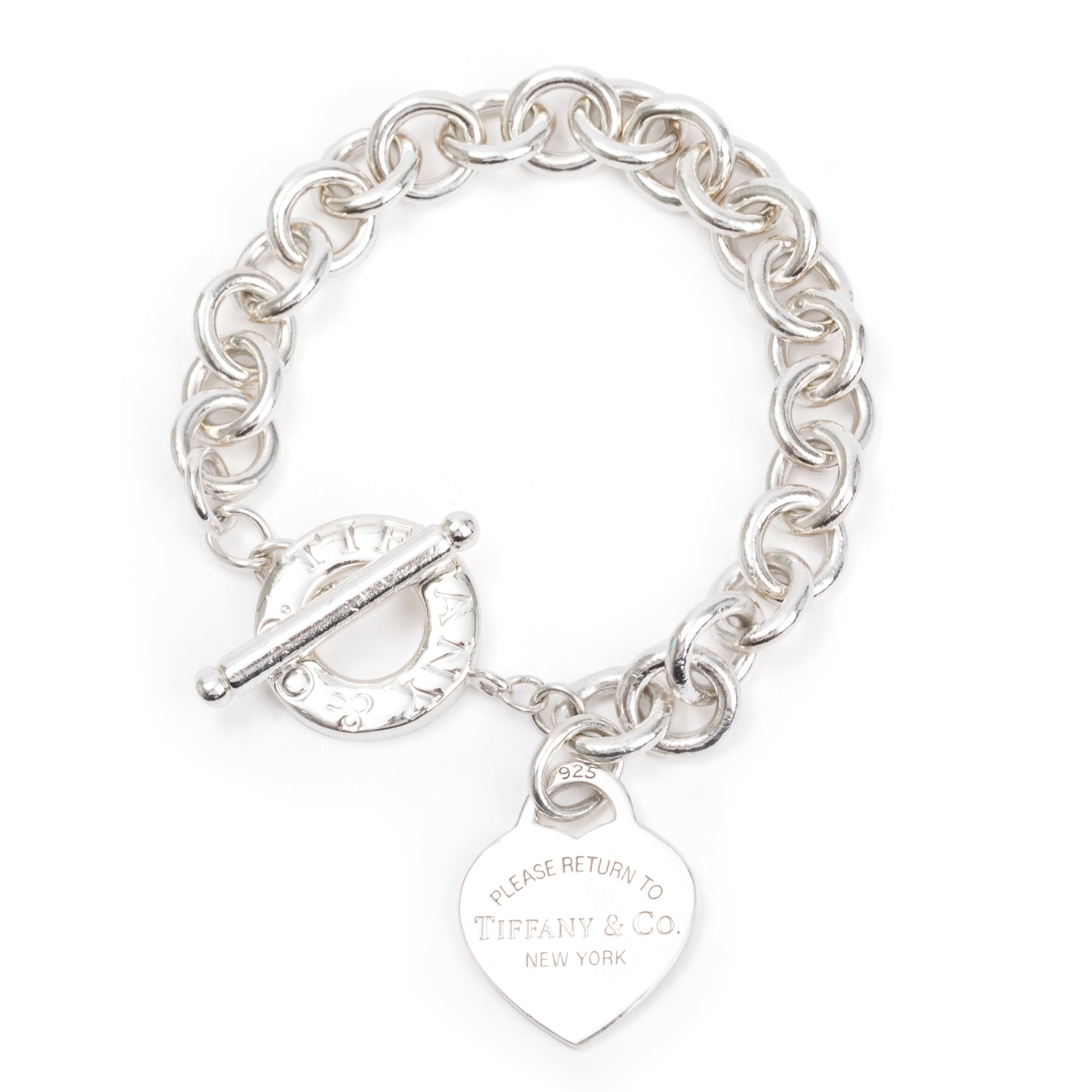 Tiffany & Co. Sterling Silver Return to Tiffany Heart Tag Charm Bracelet with Toggle Clasp