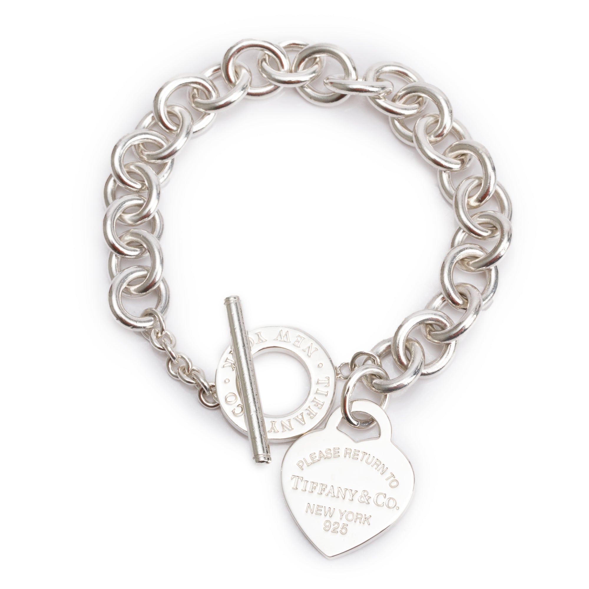 Tiffany & Co. Sterling Silver Return to Tiffany Heart Tag Charm Bracelet with Toggle Clasp