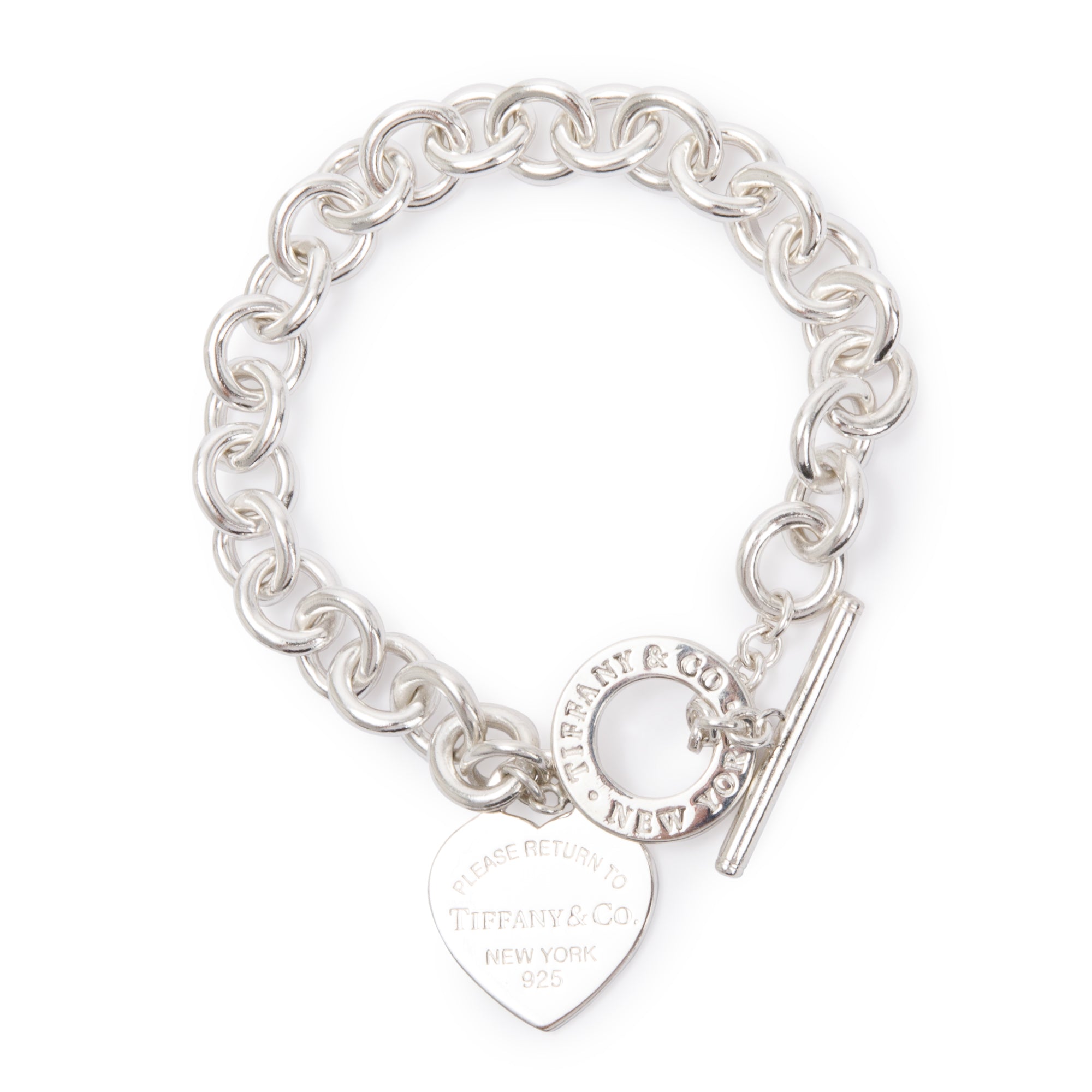 Tiffany & Co. Sterling Silver Return to Tiffany Heart Tag Charm Bracelet with Toggle Clasp