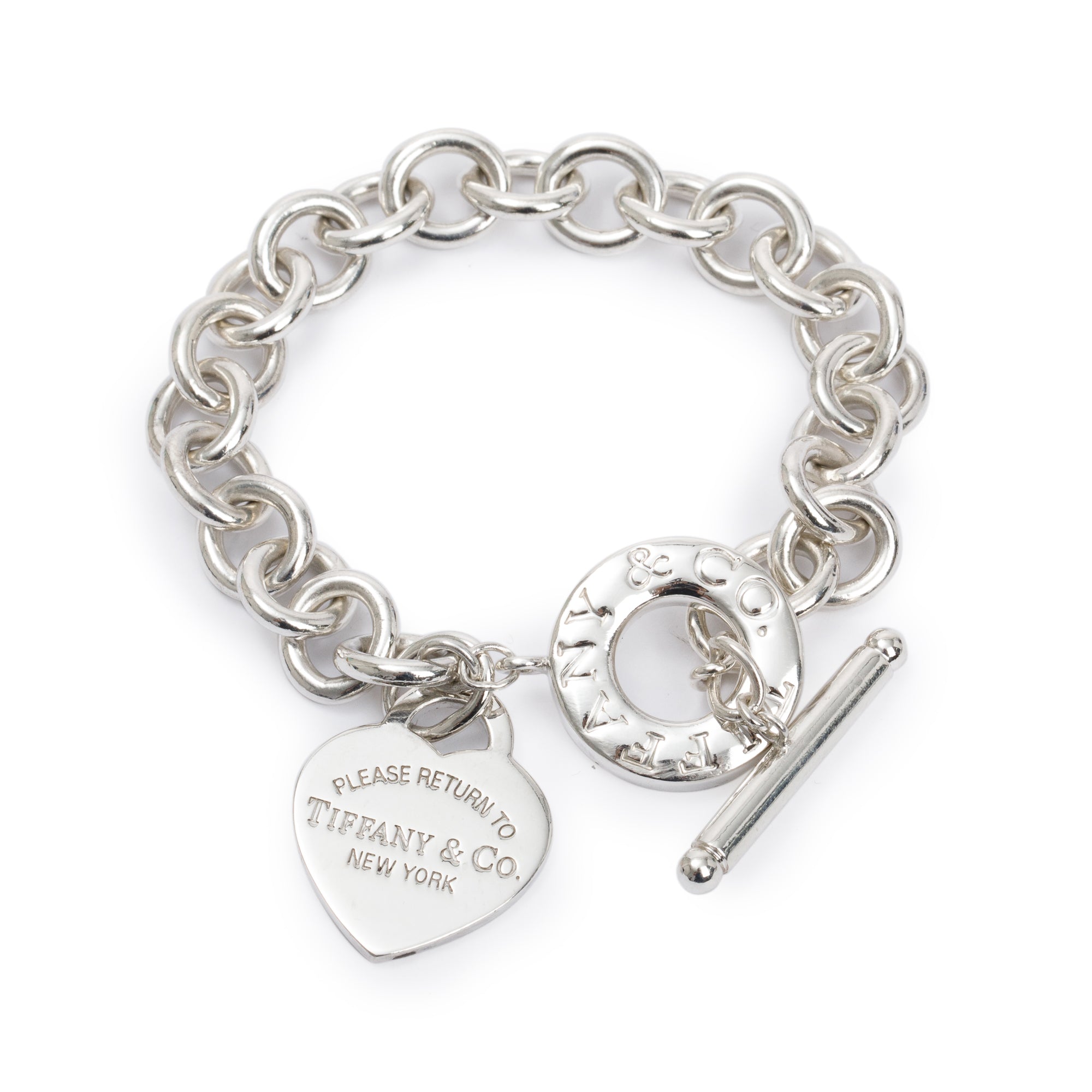 Tiffany & Co. Sterling Silver Return to Tiffany Heart Tag Charm Bracelet with Toggle Clasp