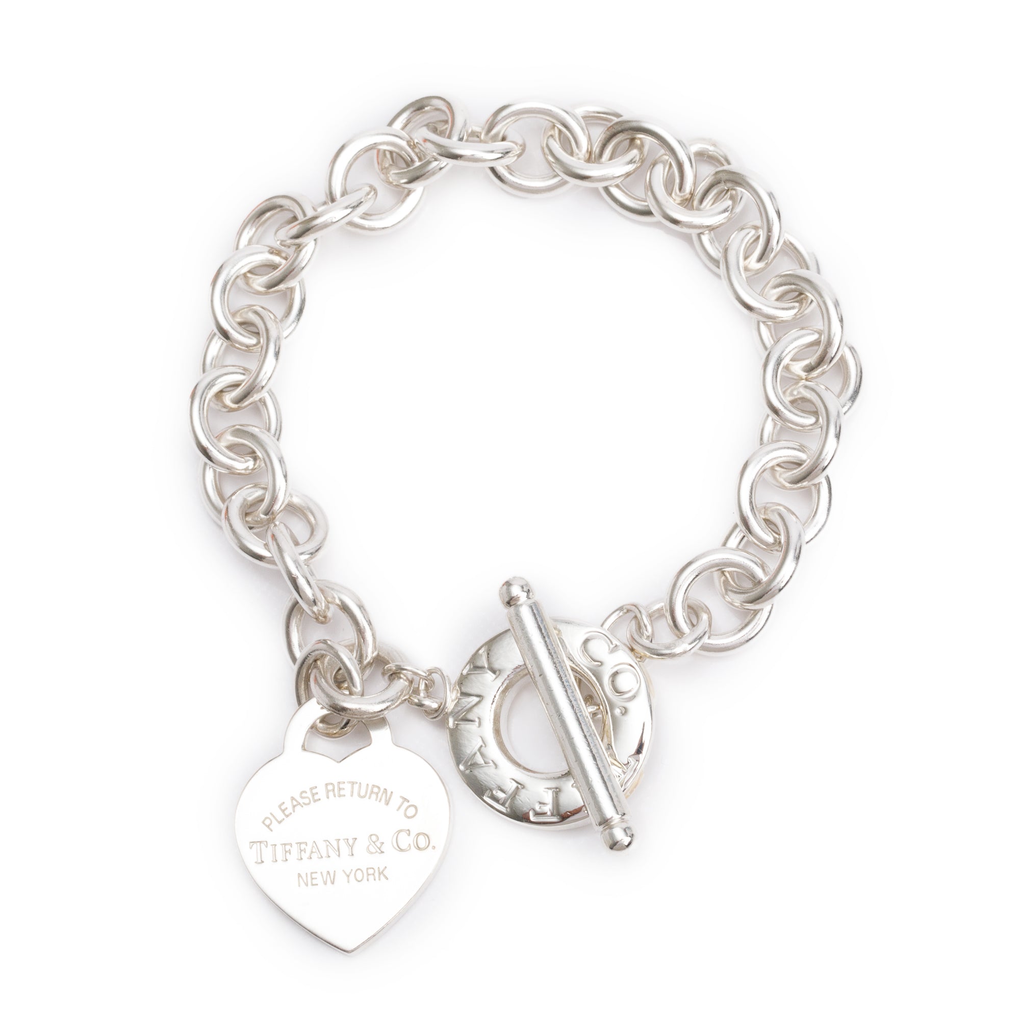 Tiffany & Co. Sterling Silver Return to Tiffany Heart Tag Charm Bracelet with Toggle Clasp