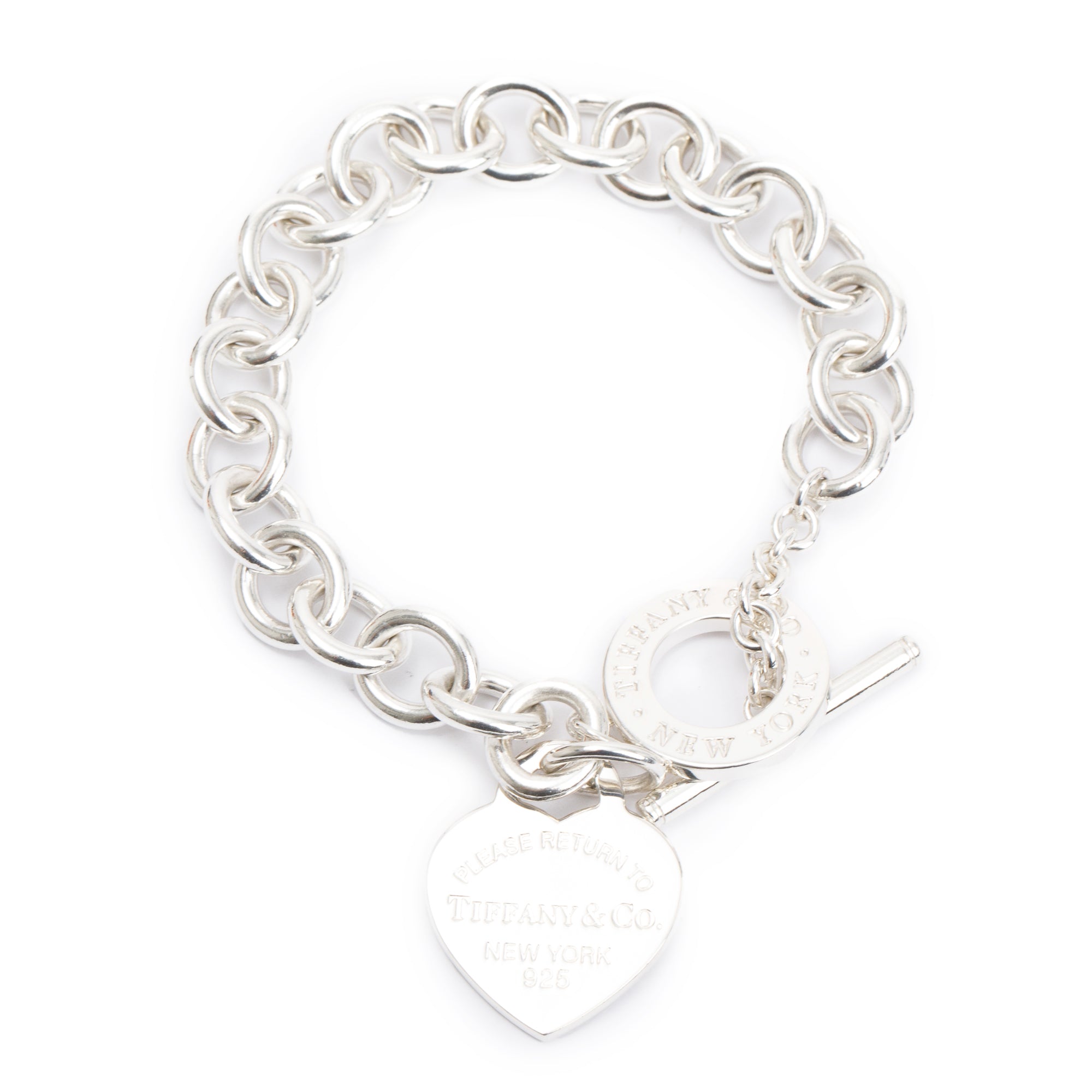Tiffany & Co. Sterling Silver Return to Tiffany Heart Tag Charm Bracelet with Toggle Clasp