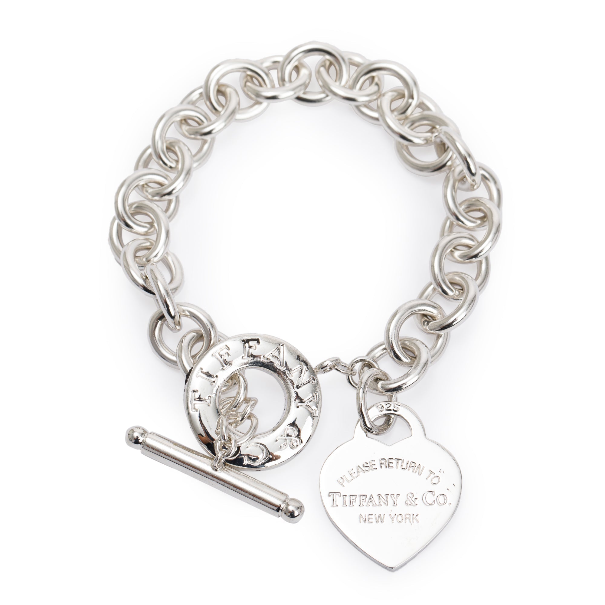Tiffany & Co. Sterling Silver Return to Tiffany Heart Tag Charm Bracelet with Toggle Clasp