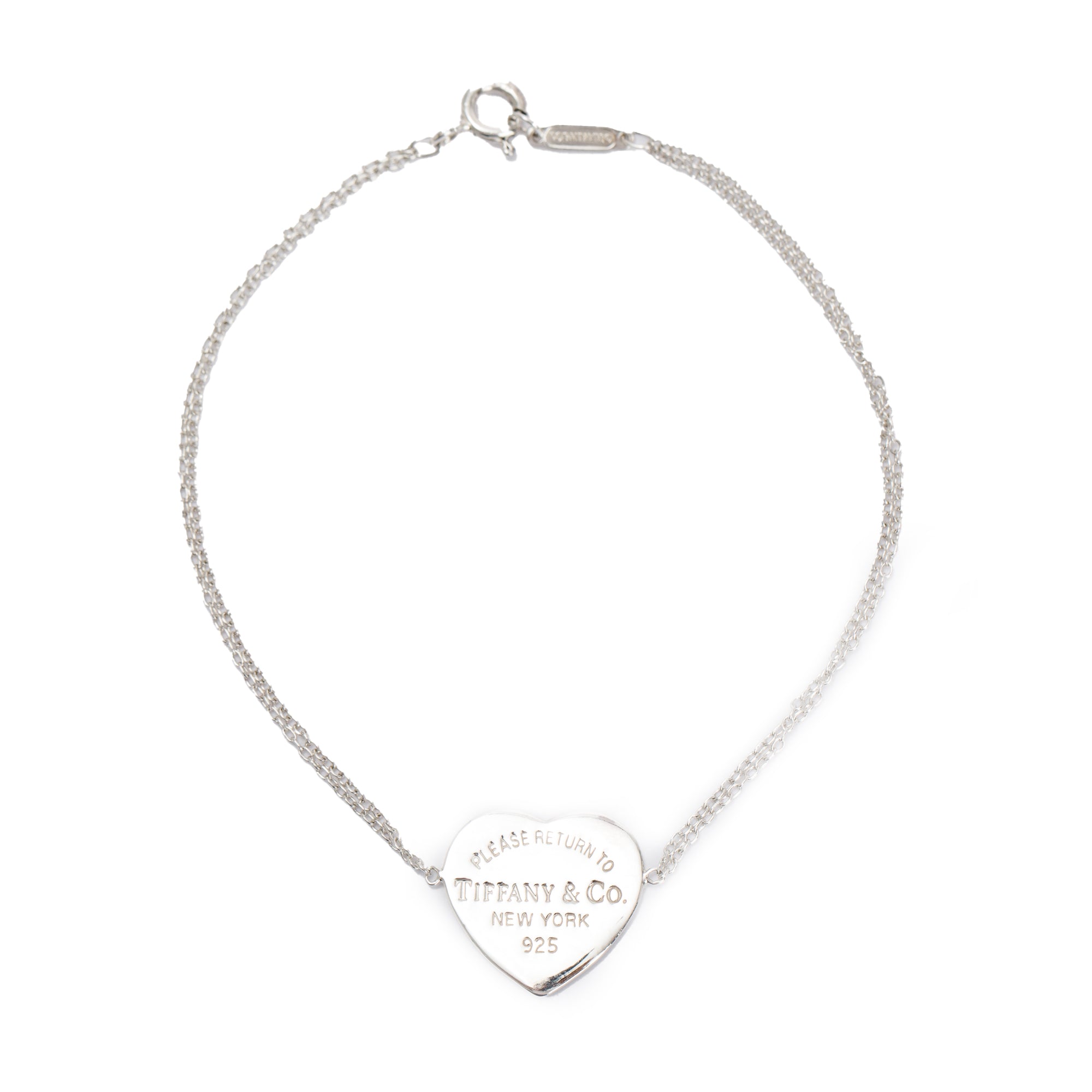Tiffany & Co. Sterling Silver Return to Tiffany Heart Tag Double Chain Bracelet w/ Box