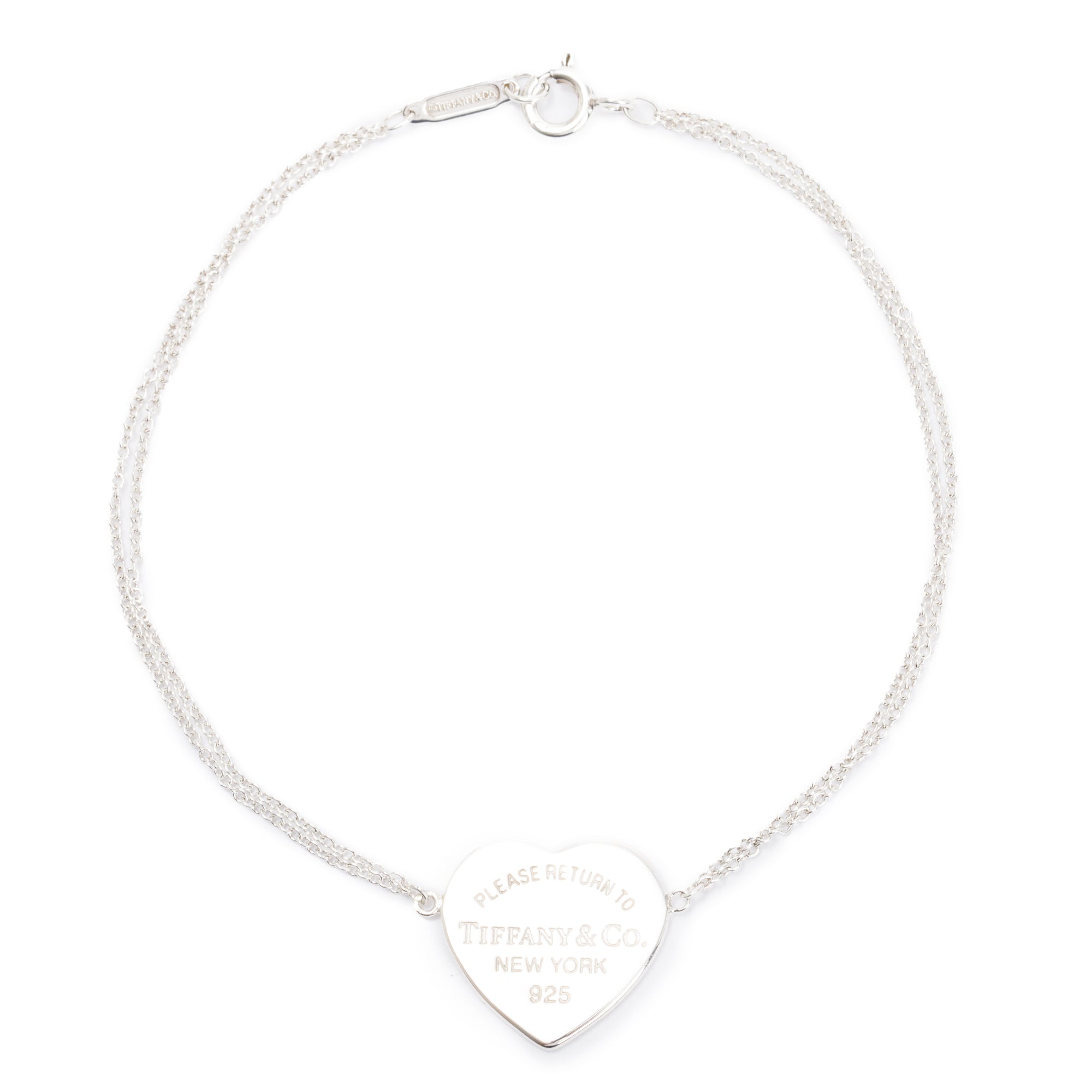 Tiffany & Co. Sterling Silver Return to Tiffany Heart Tag Double Chain Bracelet w/ Box