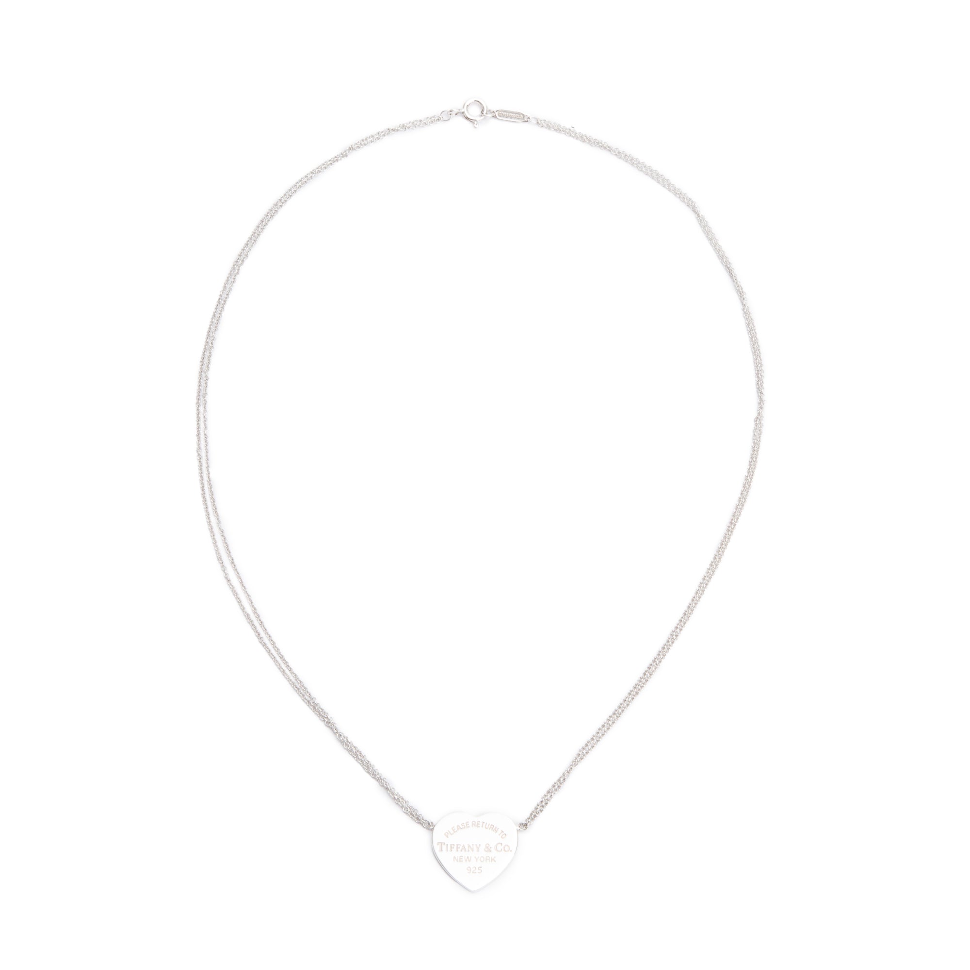 Tiffany & Co. Sterling Silver Return to Tiffany Heart Tag Double Strand Pendant Necklace