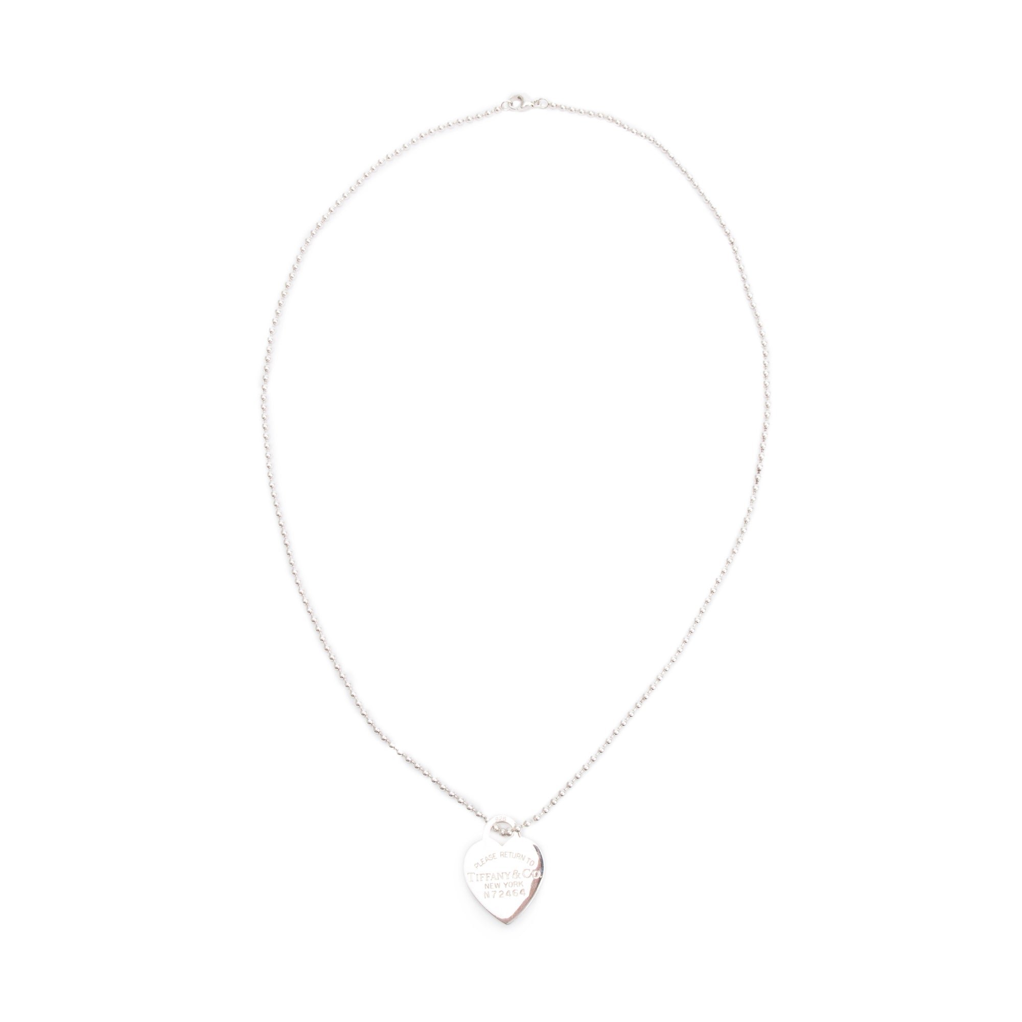 Tiffany & Co. Sterling Silver Return to Tiffany Large Heart Tag Pendant on Beaded Chain