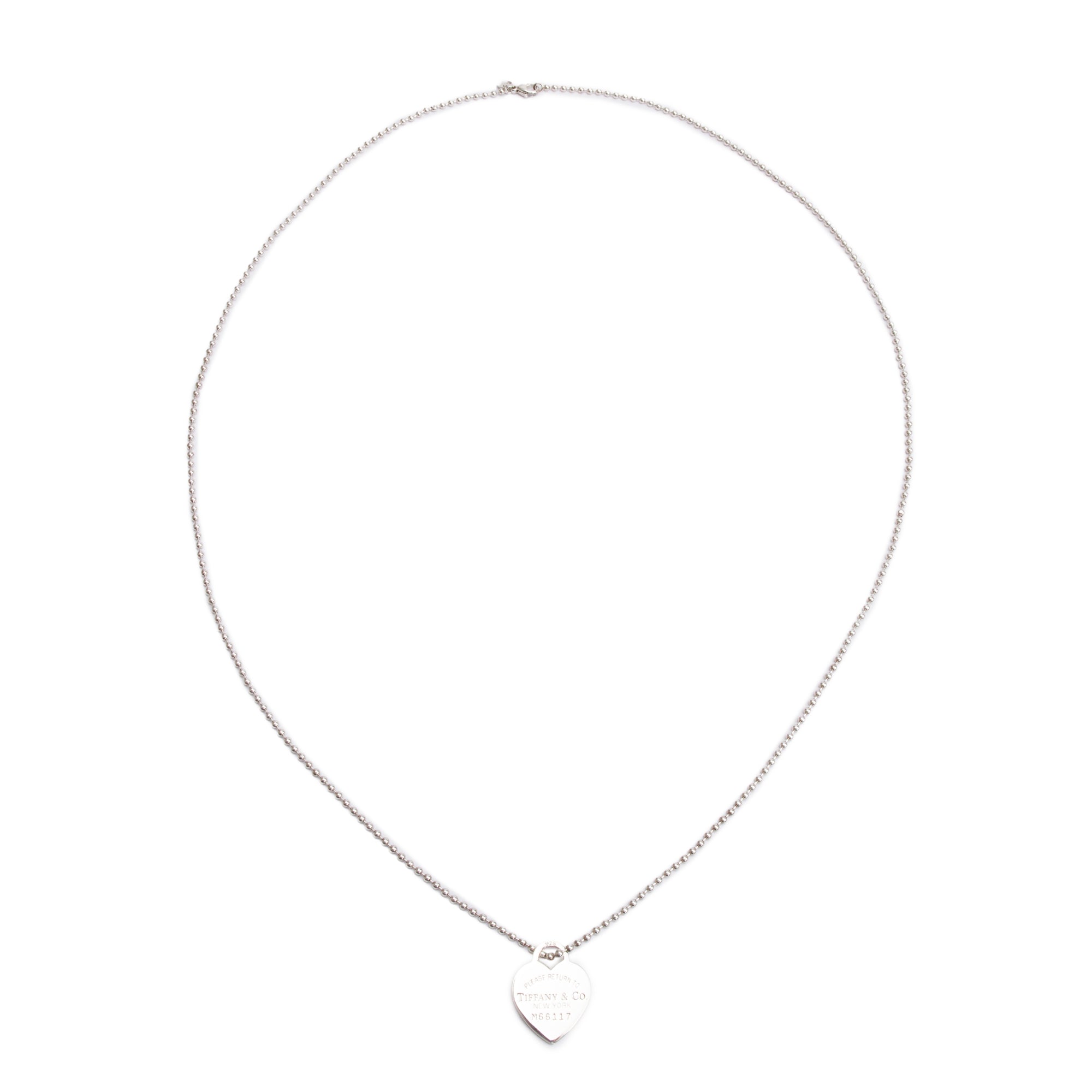 Tiffany & Co. Sterling Silver Return to Tiffany Large Heart Tag Pendant on Beaded Chain