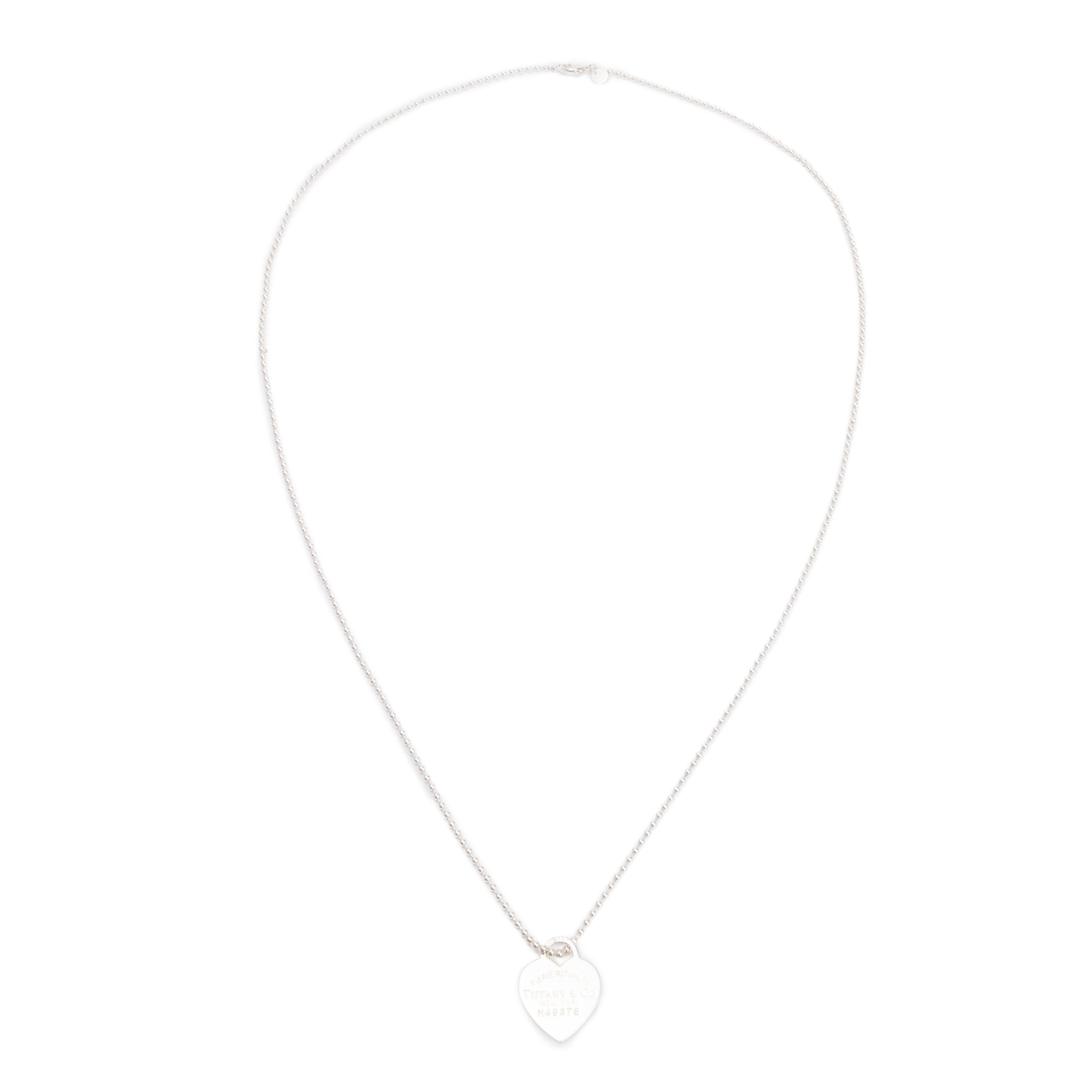 Tiffany & Co. Sterling Silver Return to Tiffany Large Heart Tag Pendant on Beaded Chain