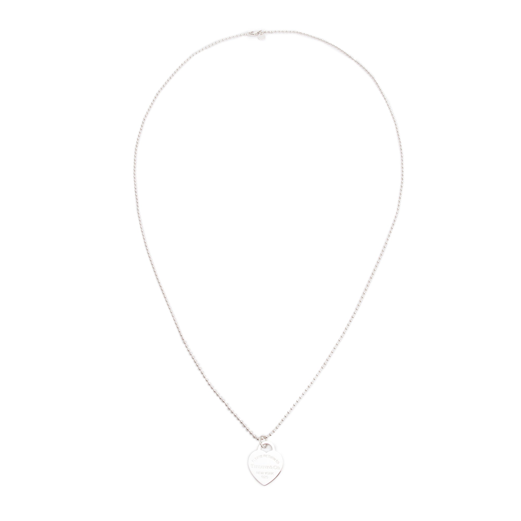 Tiffany & Co. Sterling Silver Return to Tiffany Large Heart Tag Pendant on Beaded Chain