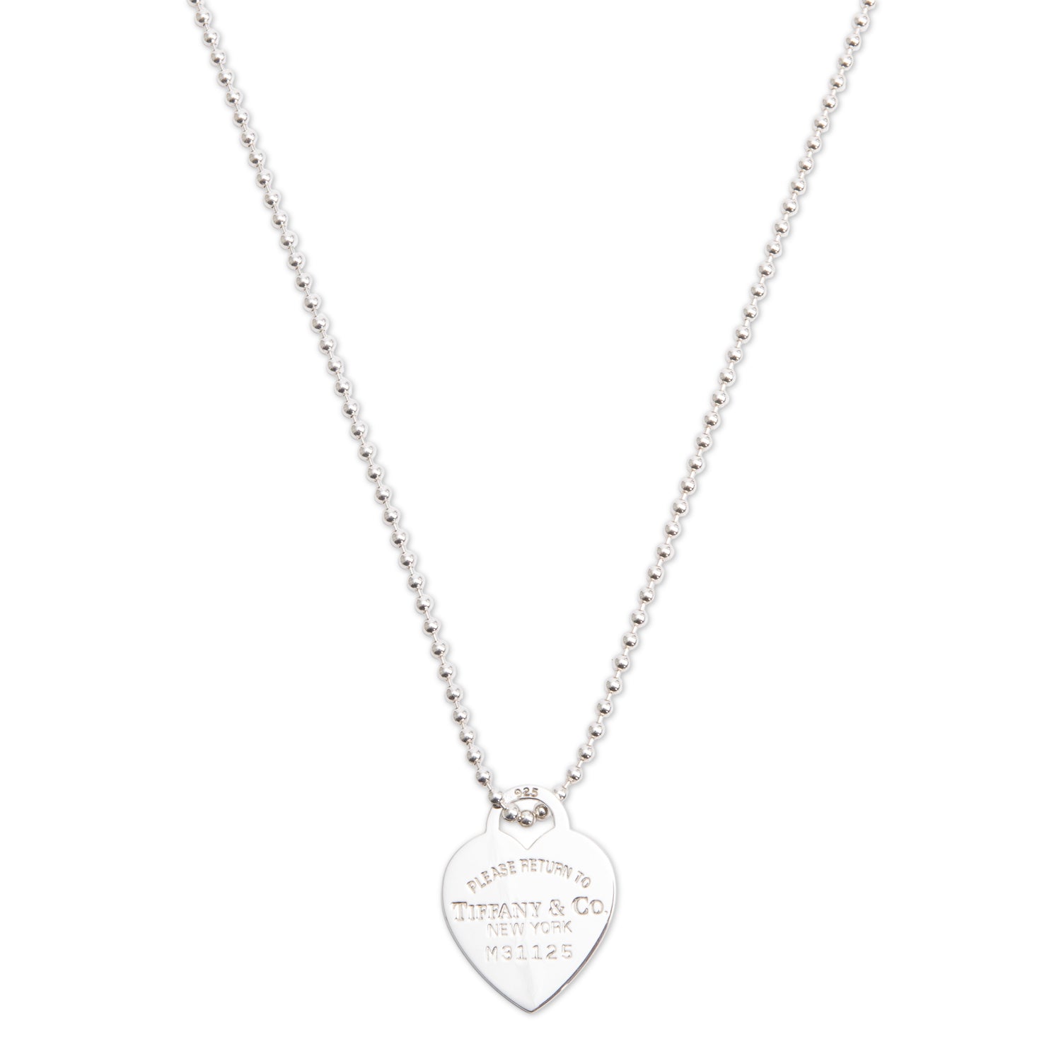 Tiffany & Co. Sterling Silver Return to Tiffany Large Heart Tag Pendant on Beaded Chain