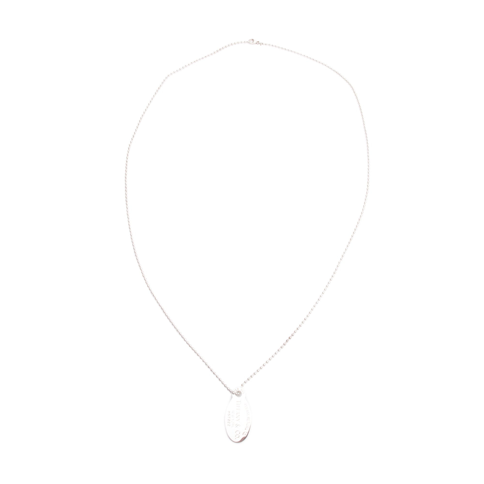 Tiffany & Co. Sterling Silver Return to Tiffany Large Oval Tag Pendant on Beaded Chain