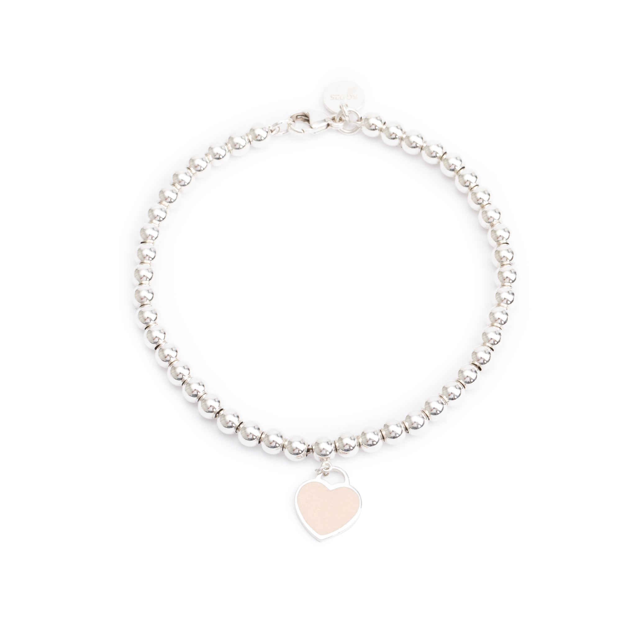 Tiffany & Co. Sterling Silver Return to Tiffany Mini Heart Tag 4 MM Bead Bracelet with Pink Enamel