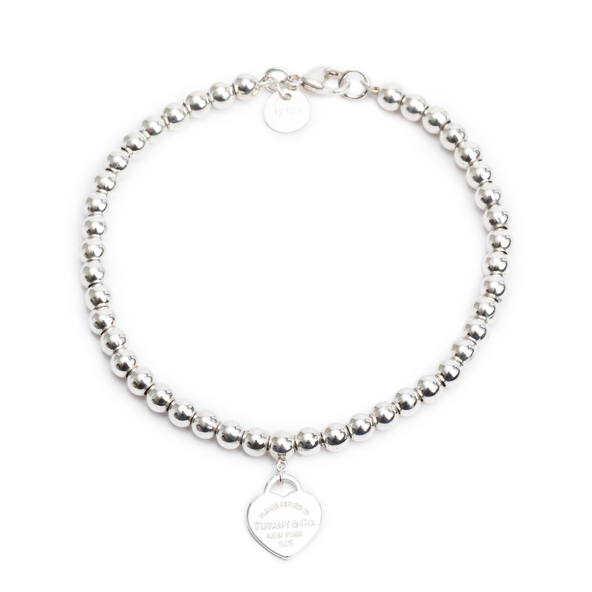Tiffany & Co. Sterling Silver Return to Tiffany Mini Heart Tag 4 MM Bead Bracelet