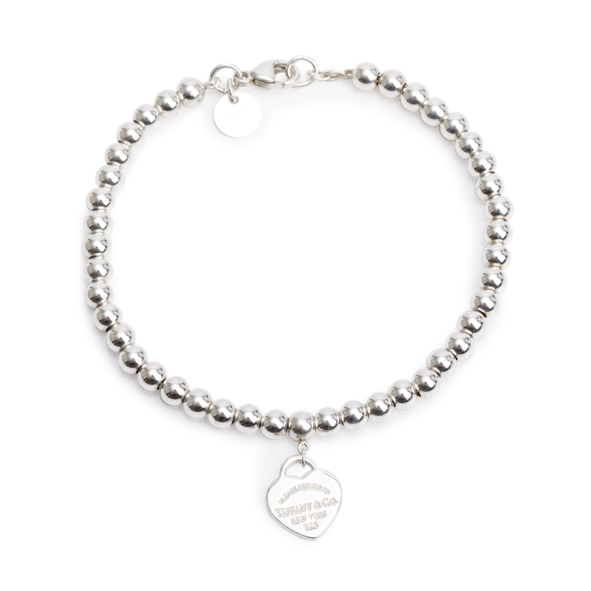 Tiffany & Co. Sterling Silver Return to Tiffany Mini Heart Tag 4 MM Bead Bracelet