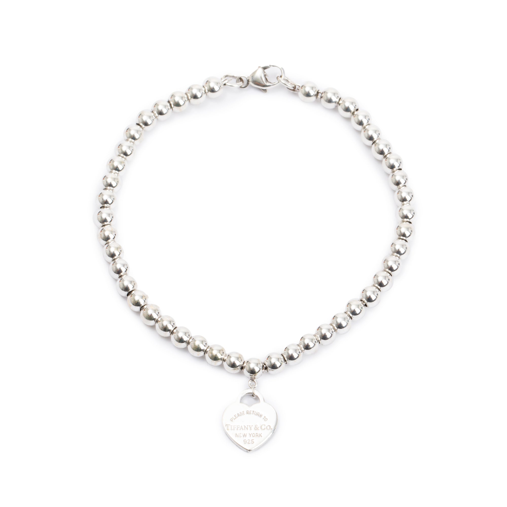 Tiffany & Co. Sterling Silver Return to Tiffany Mini Heart Tag 4MM Bead Bracelet
