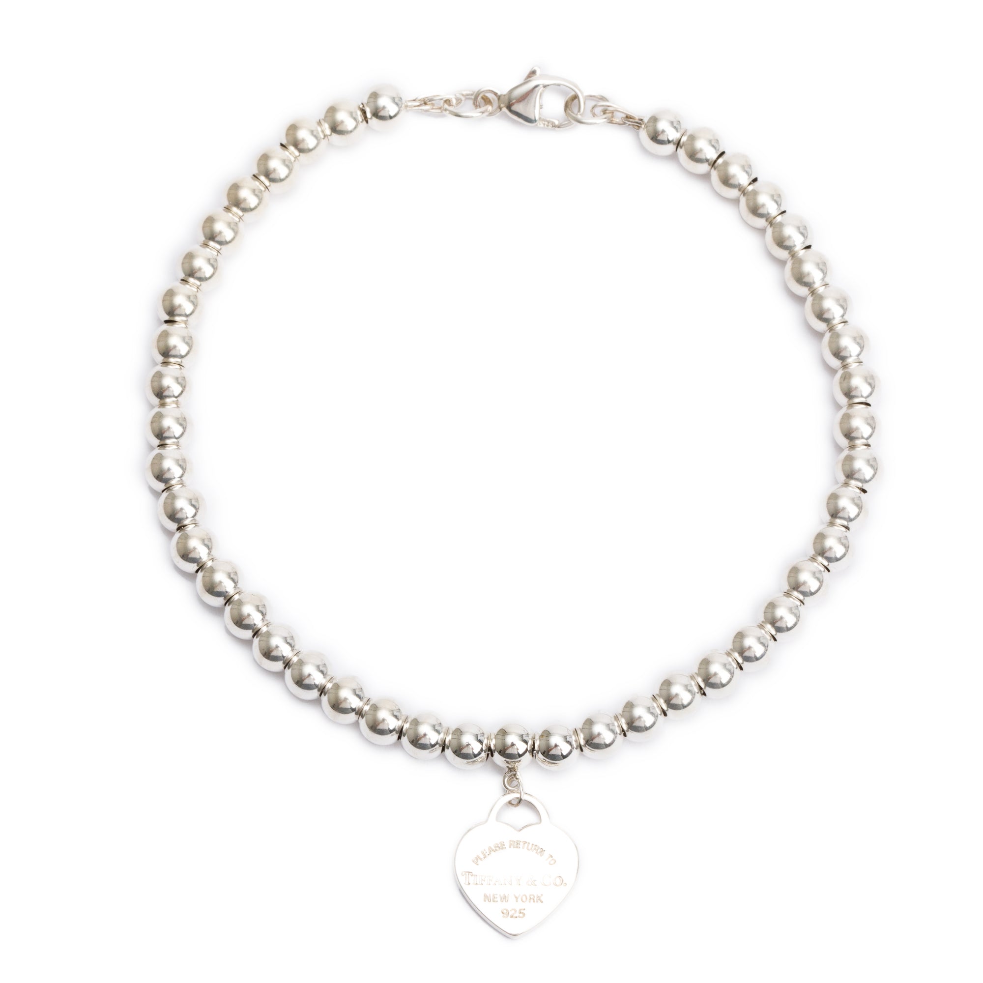 Tiffany & Co. Sterling Silver Return to Tiffany Mini Heart Tag 4MM Bead Bracelet