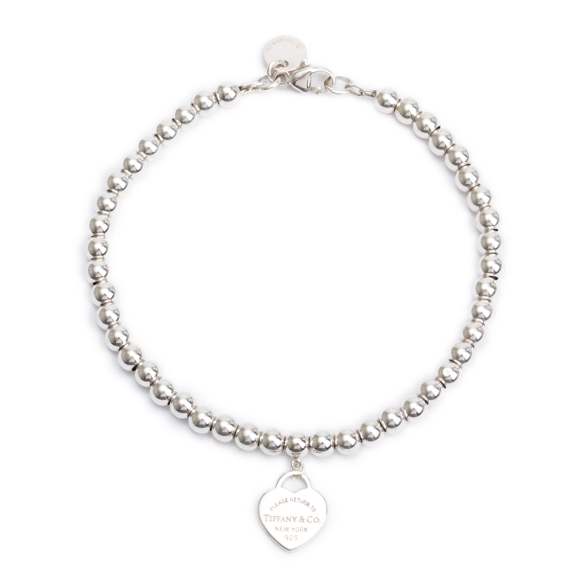 Tiffany & Co. Sterling Silver Return to Tiffany Mini Heart Tag 4MM Bead Bracelet
