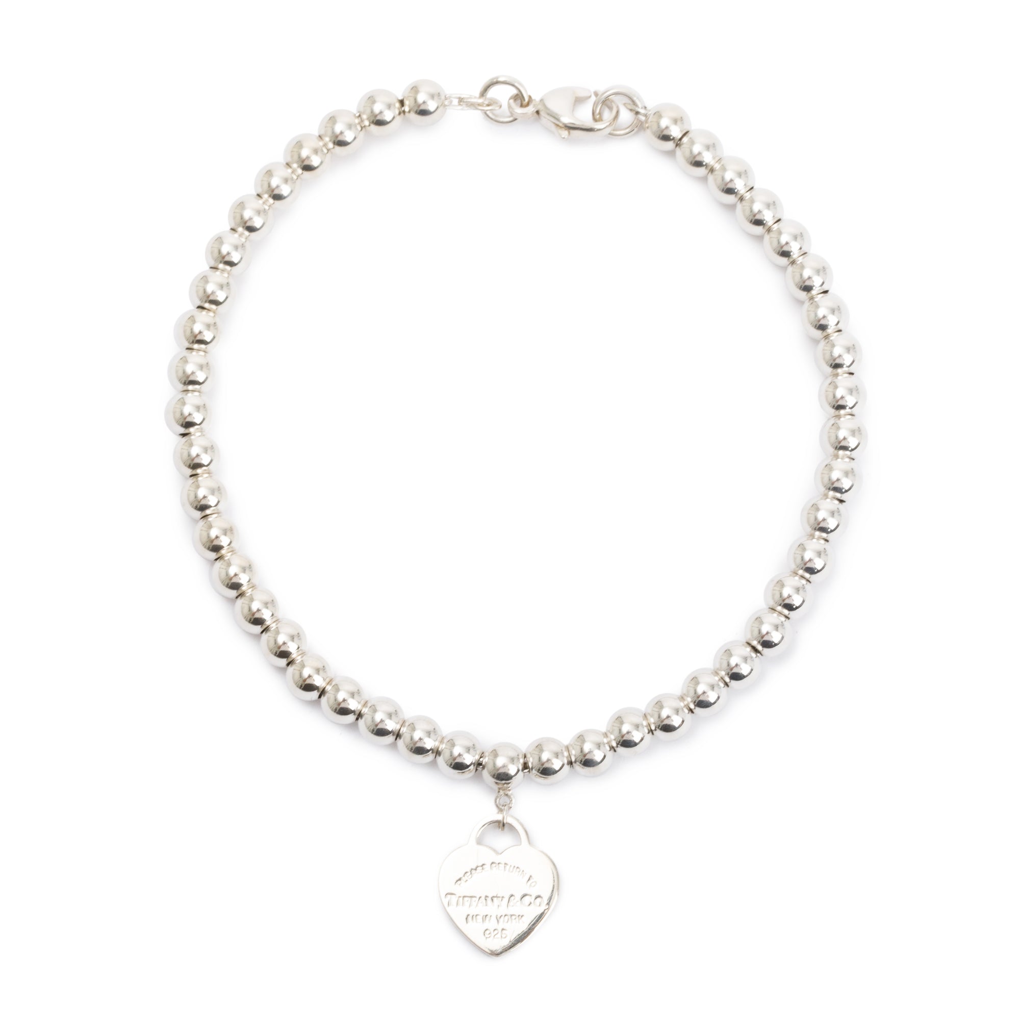 Tiffany & Co. Sterling Silver Return to Tiffany Mini Heart Tag 4MM Bead Bracelet