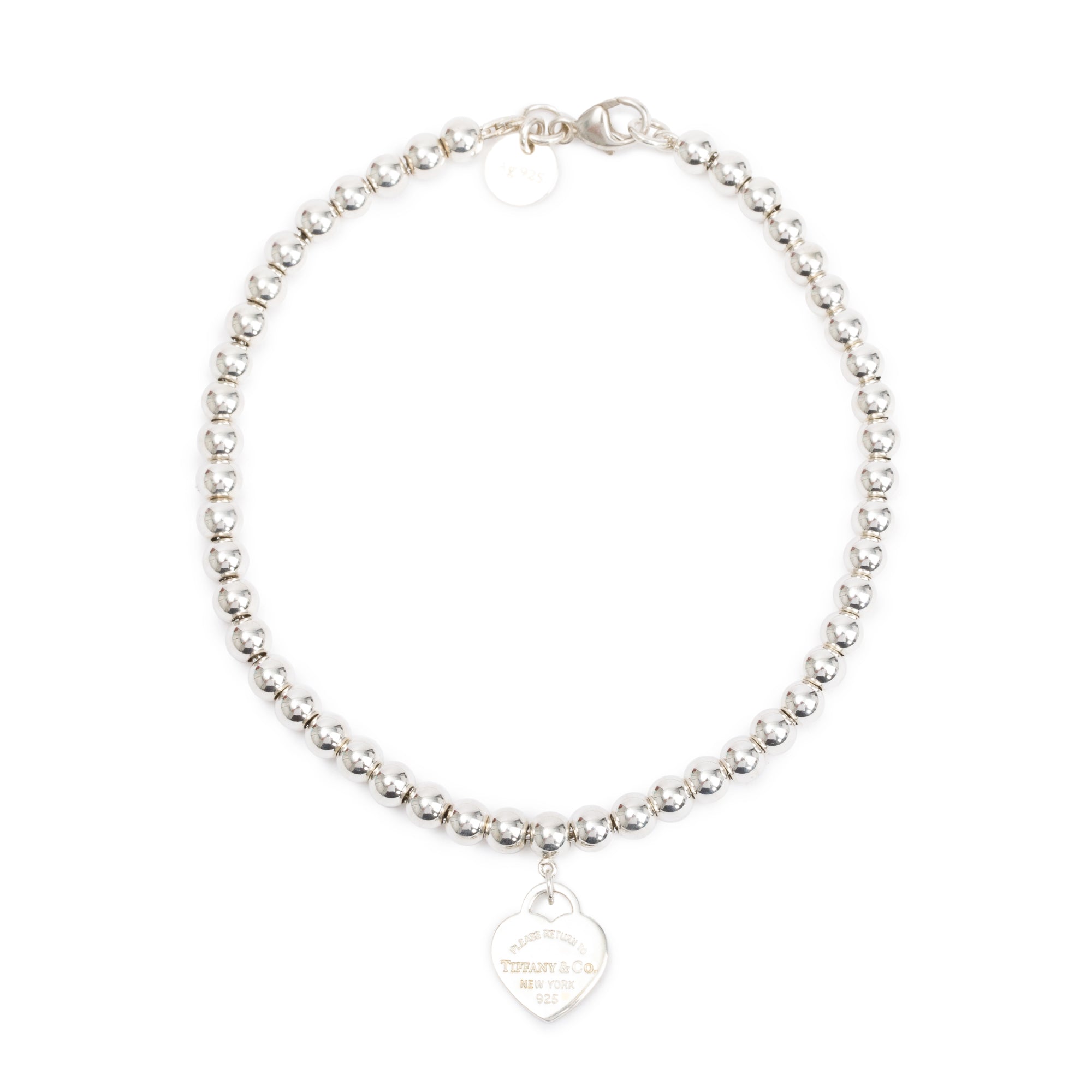 Tiffany & Co. Sterling Silver Return to Tiffany Mini Heart Tag 4MM Bead Bracelet