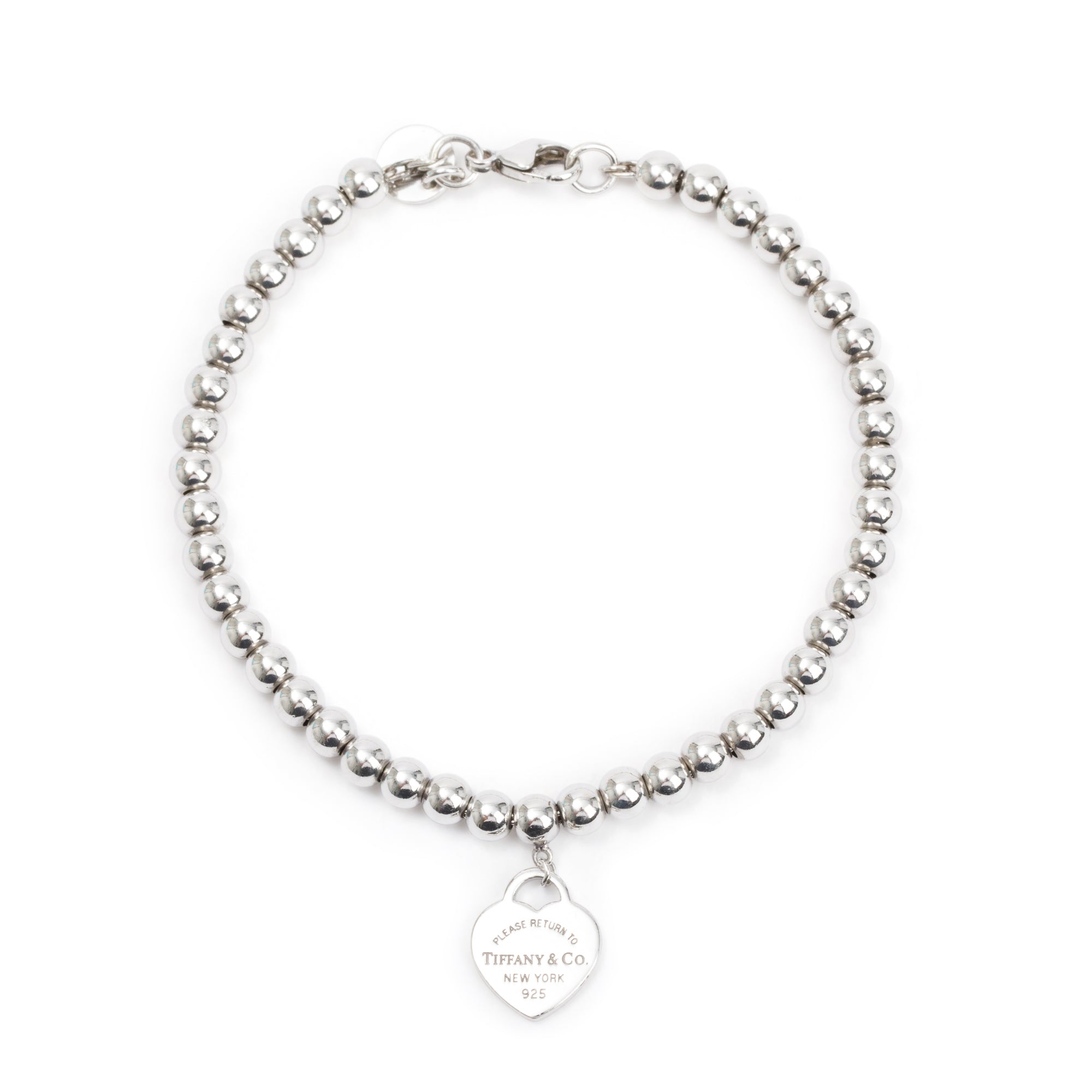 Tiffany & Co. Sterling Silver Return to Tiffany Mini Heart Tag 4MM Bead Bracelet