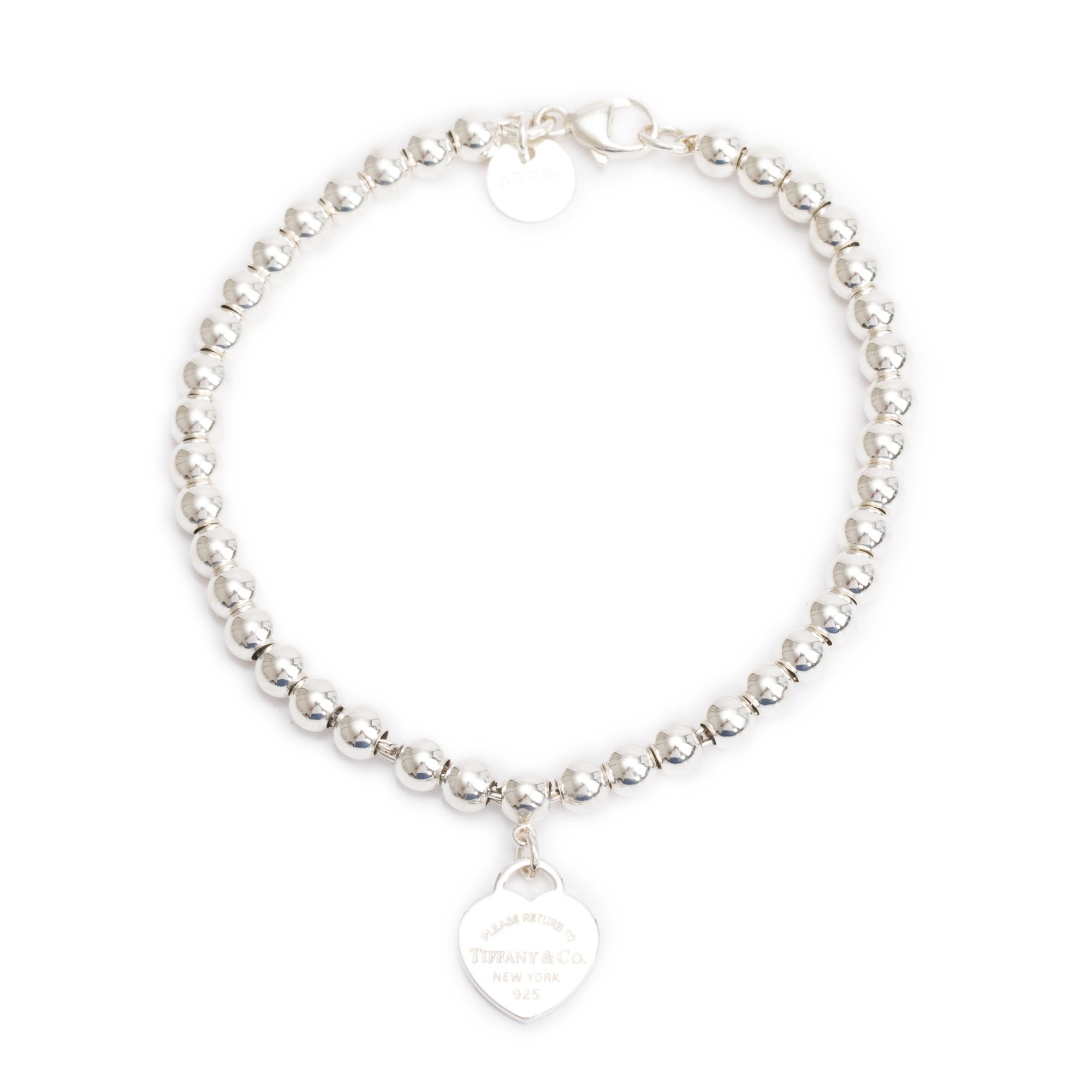 Tiffany & Co. Sterling Silver Return to Tiffany Mini Heart Tag 4MM Bead Bracelet
