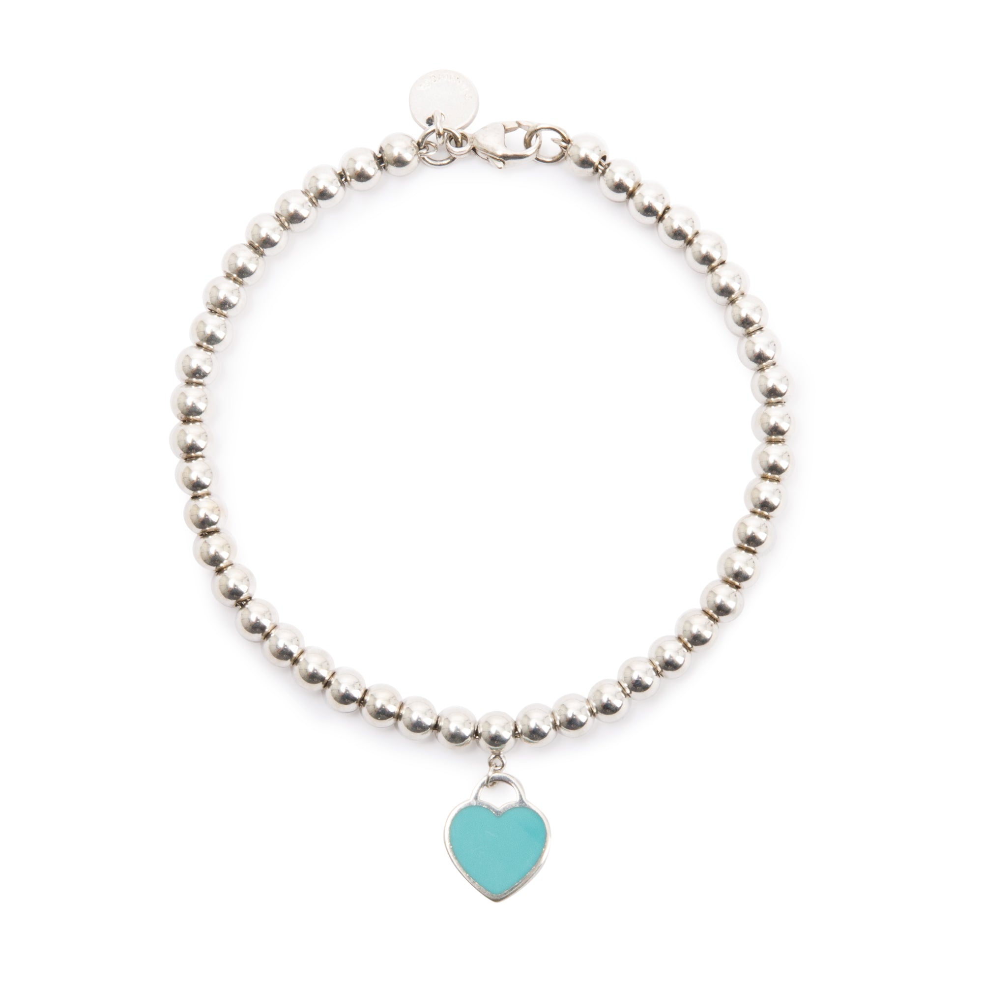 Tiffany & Co. Sterling Silver Return to Tiffany Mini Heart Tag Bead Bracelet with Blue Enamel