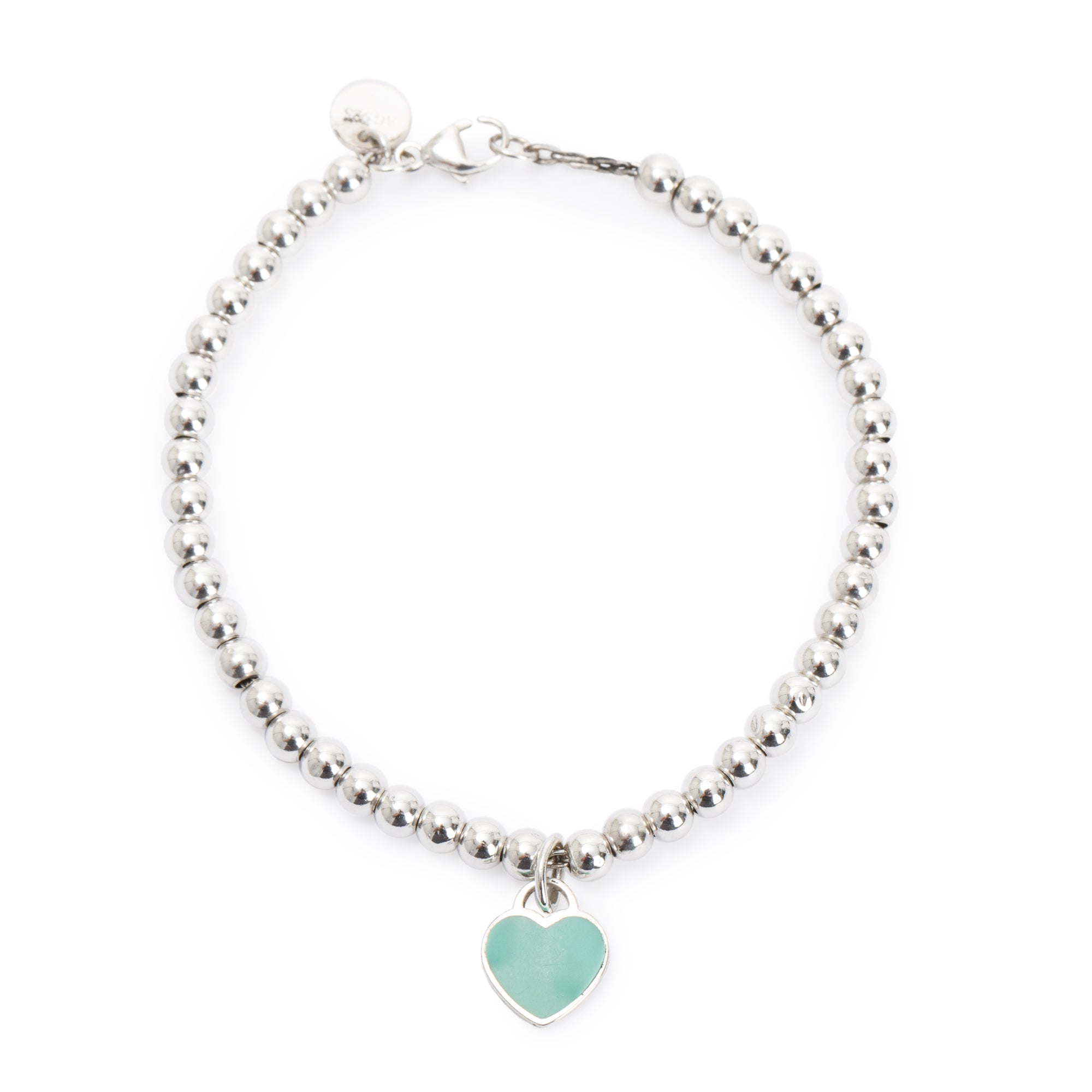Tiffany & Co. Sterling Silver Return to Tiffany Mini Heart Tag Bead Bracelet with Blue Enamel