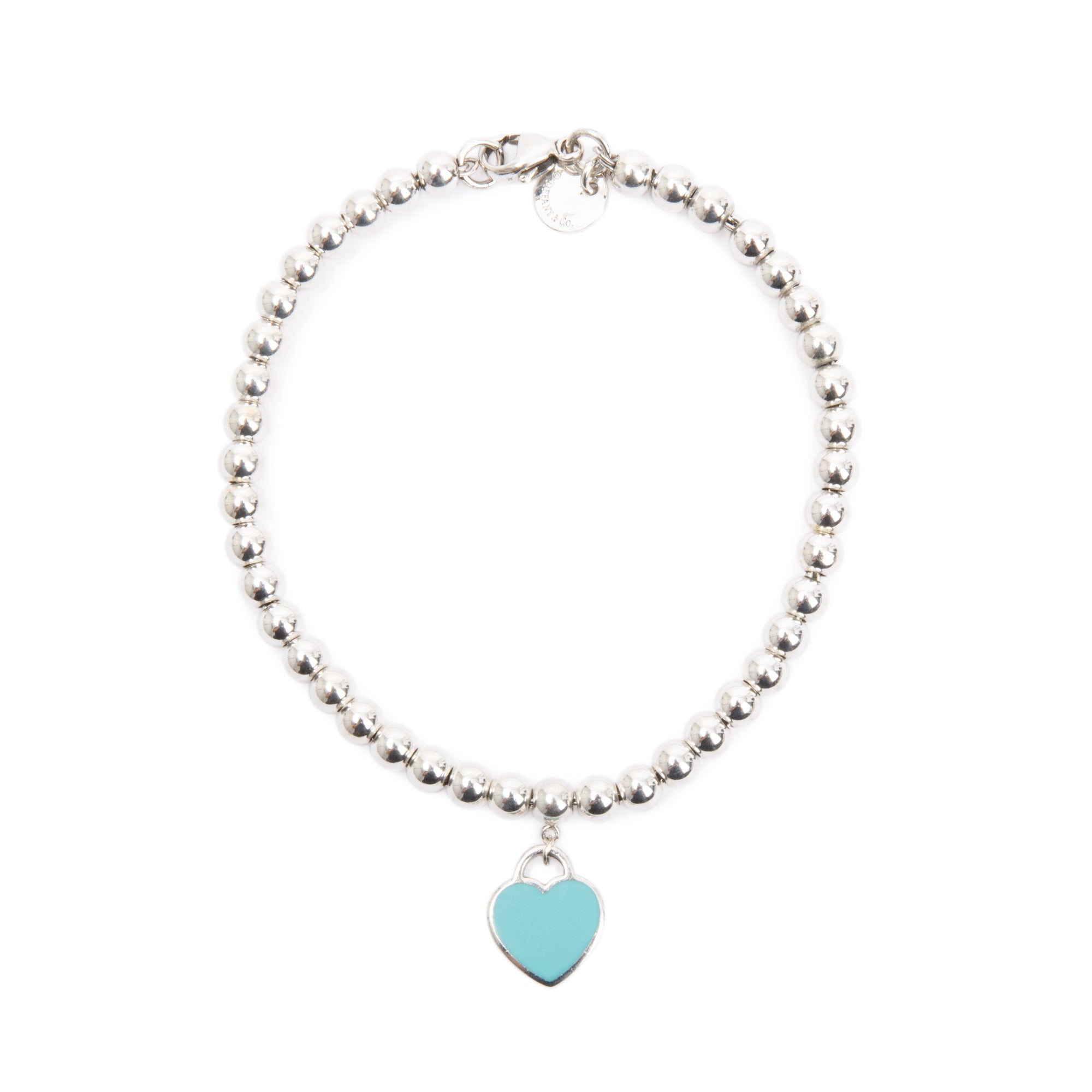 Tiffany & Co. Sterling Silver Return to Tiffany Mini Heart Tag Bead Bracelet with Blue Enamel