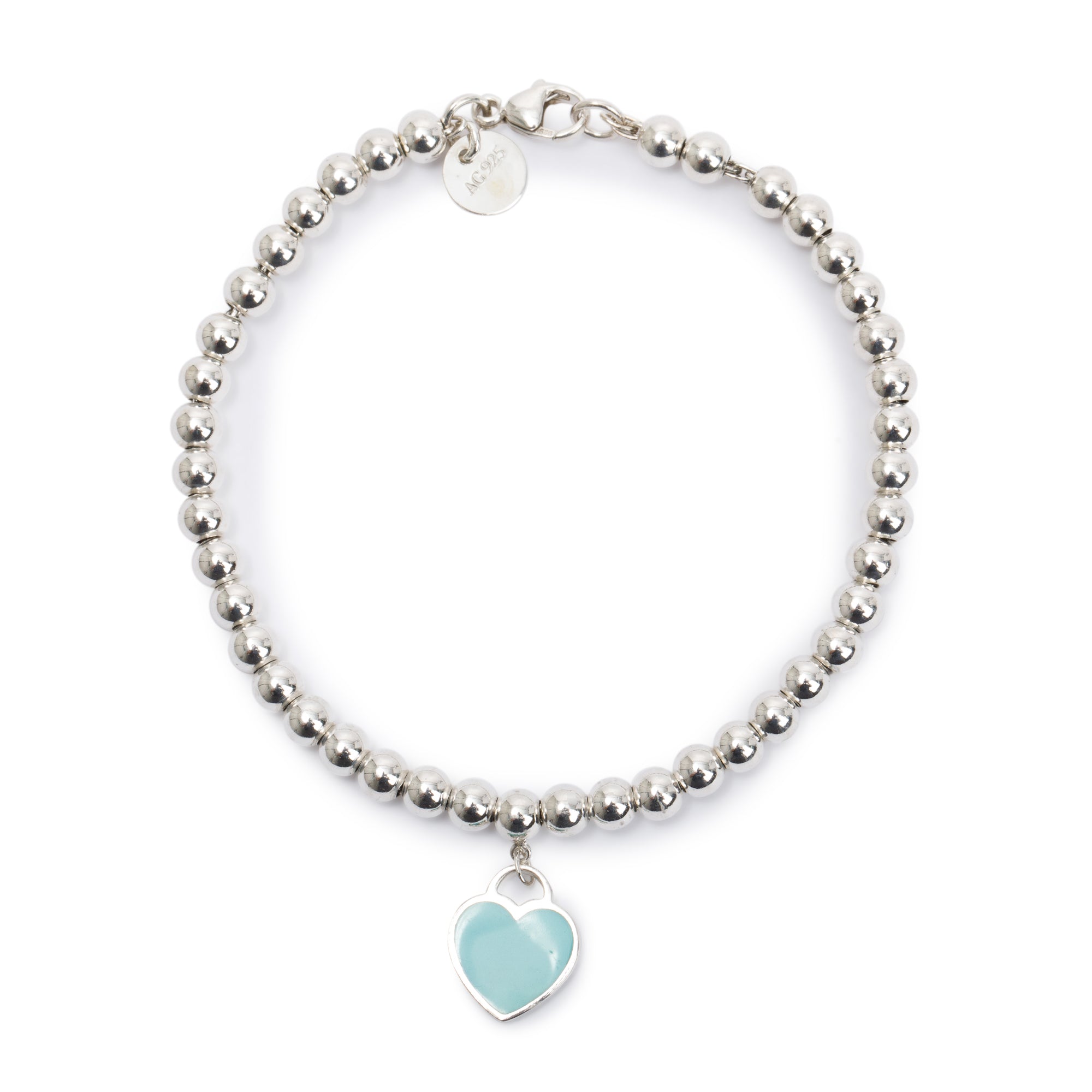 Tiffany & Co. Sterling Silver Return to Tiffany Mini Heart Tag Bead Bracelet with Blue Enamel