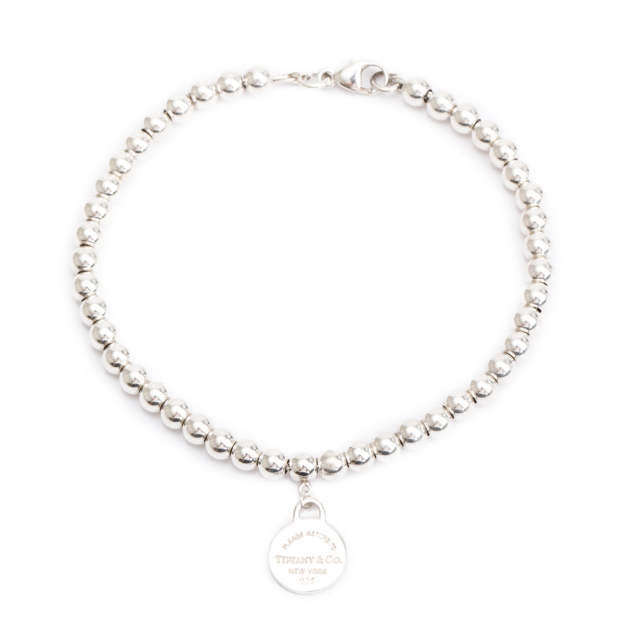 Tiffany & Co. Sterling Silver Return to Tiffany Mini Round Tag 4MM Bead Bracelet