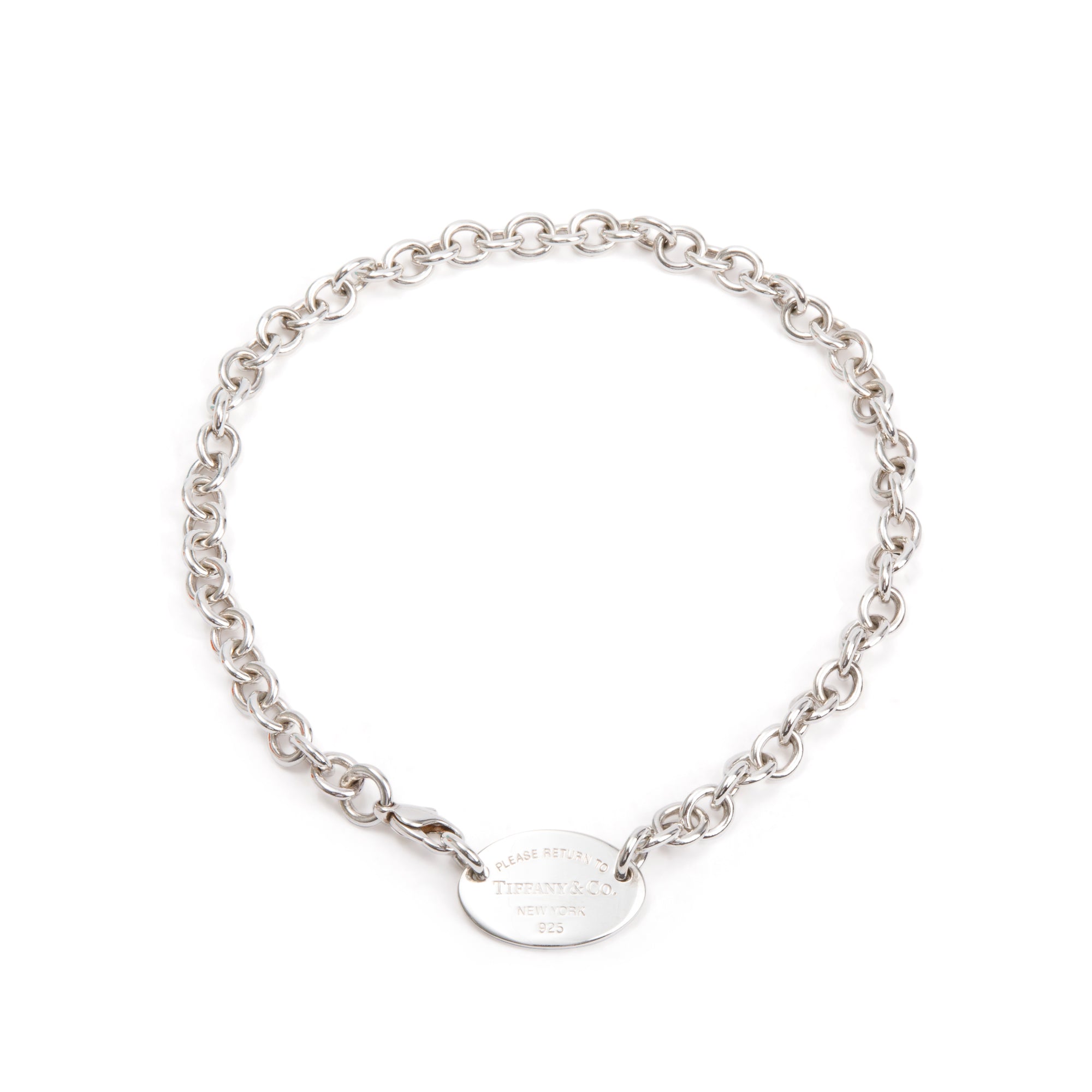 Tiffany & Co. Sterling Silver Return to Tiffany Oval Tag Choker Necklace w/ Box