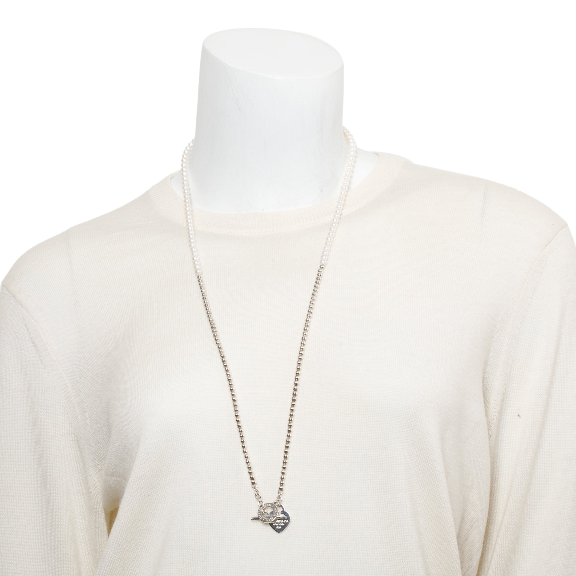 Tiffany & Co. Sterling Silver Return to Tiffany Pearl & Diamond Wrap Necklace w/ Box